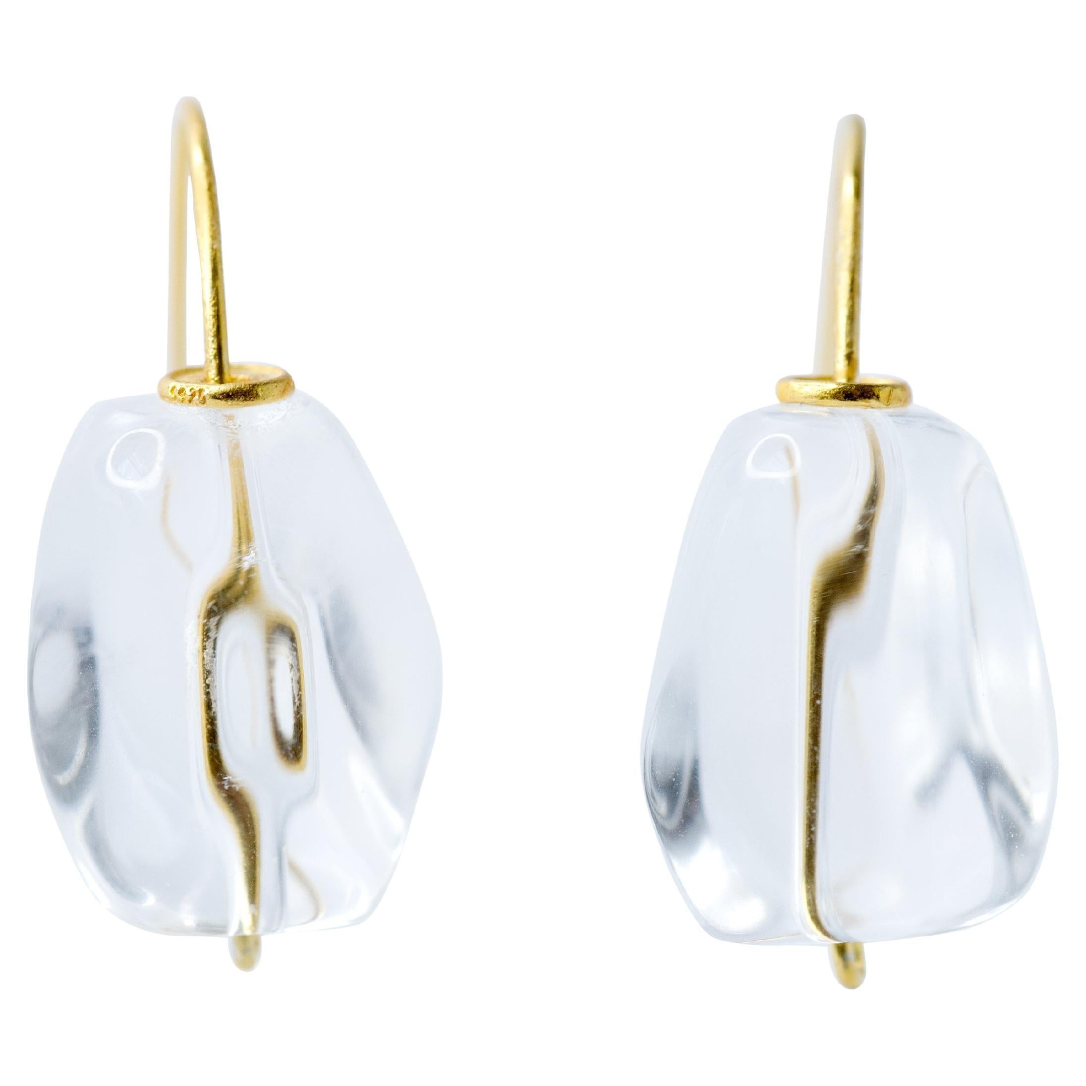 Crystal Rock Gold Hook Earrings - By Bombyx House For Sale