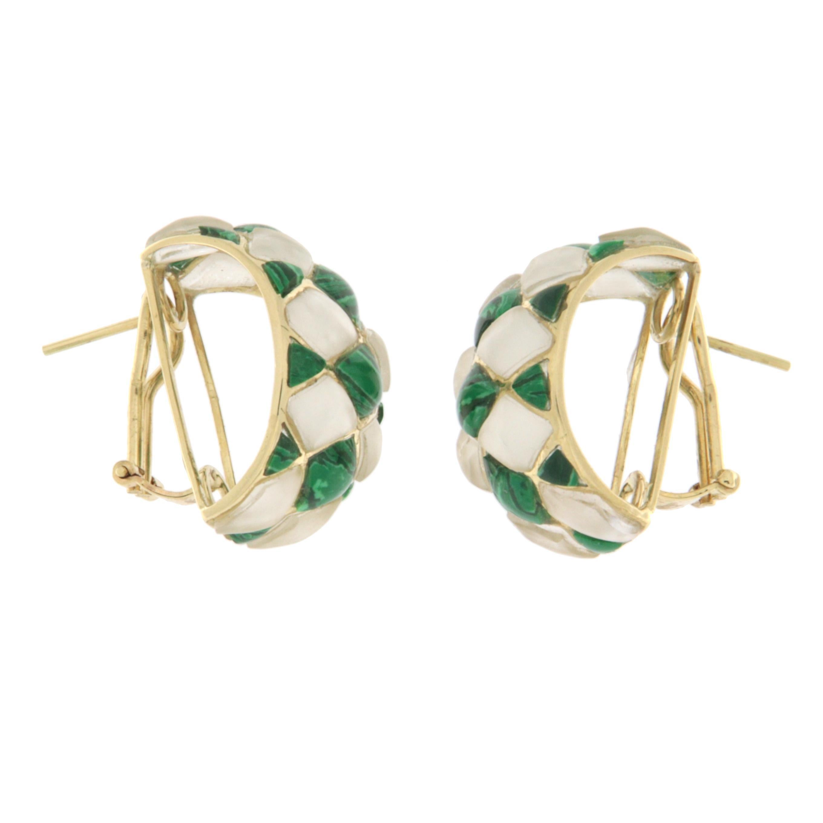 Non taillé Boucles d'oreilles en or jaune 14 carats - Crystal Rock Malachite en vente