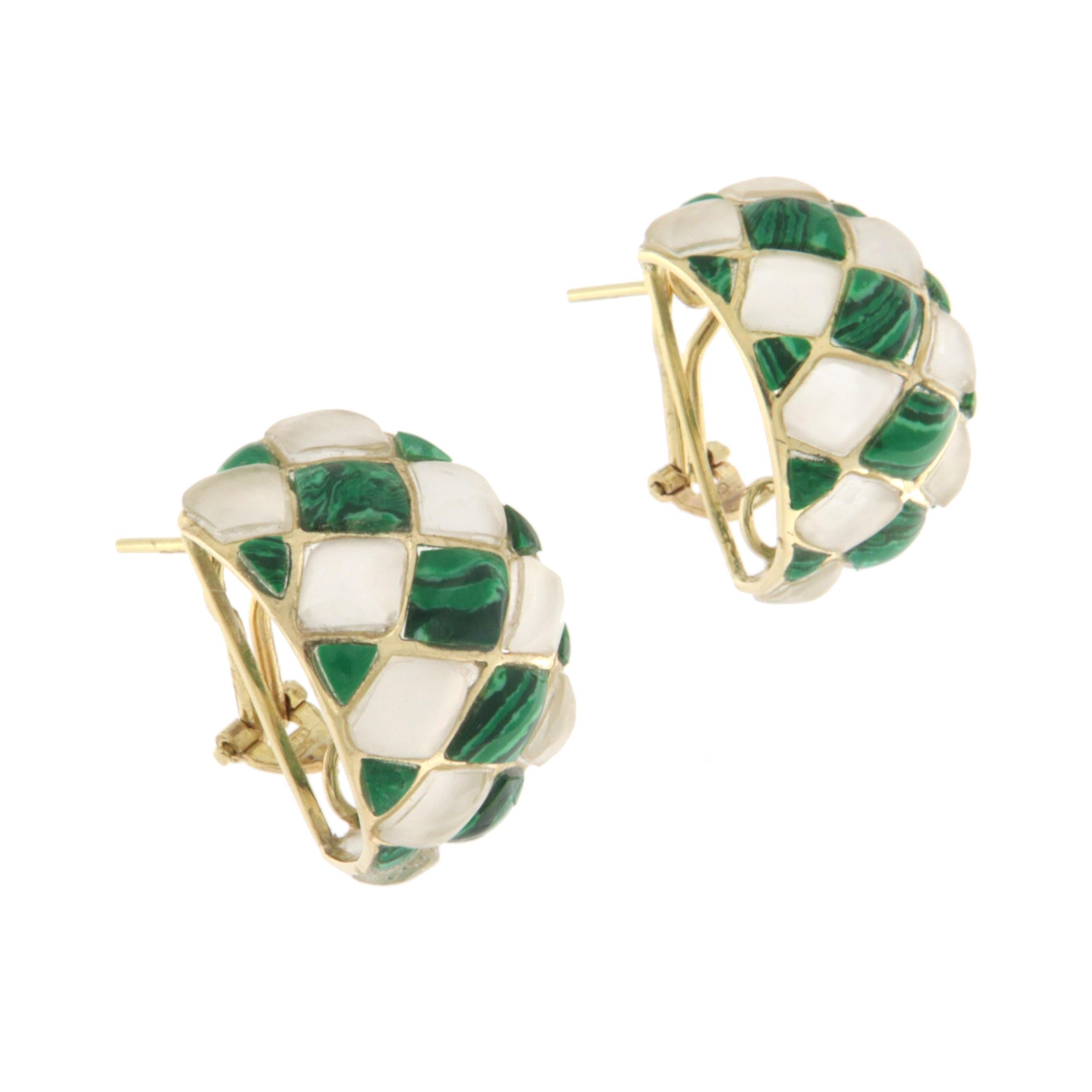 Boucles d'oreilles en or jaune 14 carats - Crystal Rock Malachite Neuf - En vente à Marcianise, IT