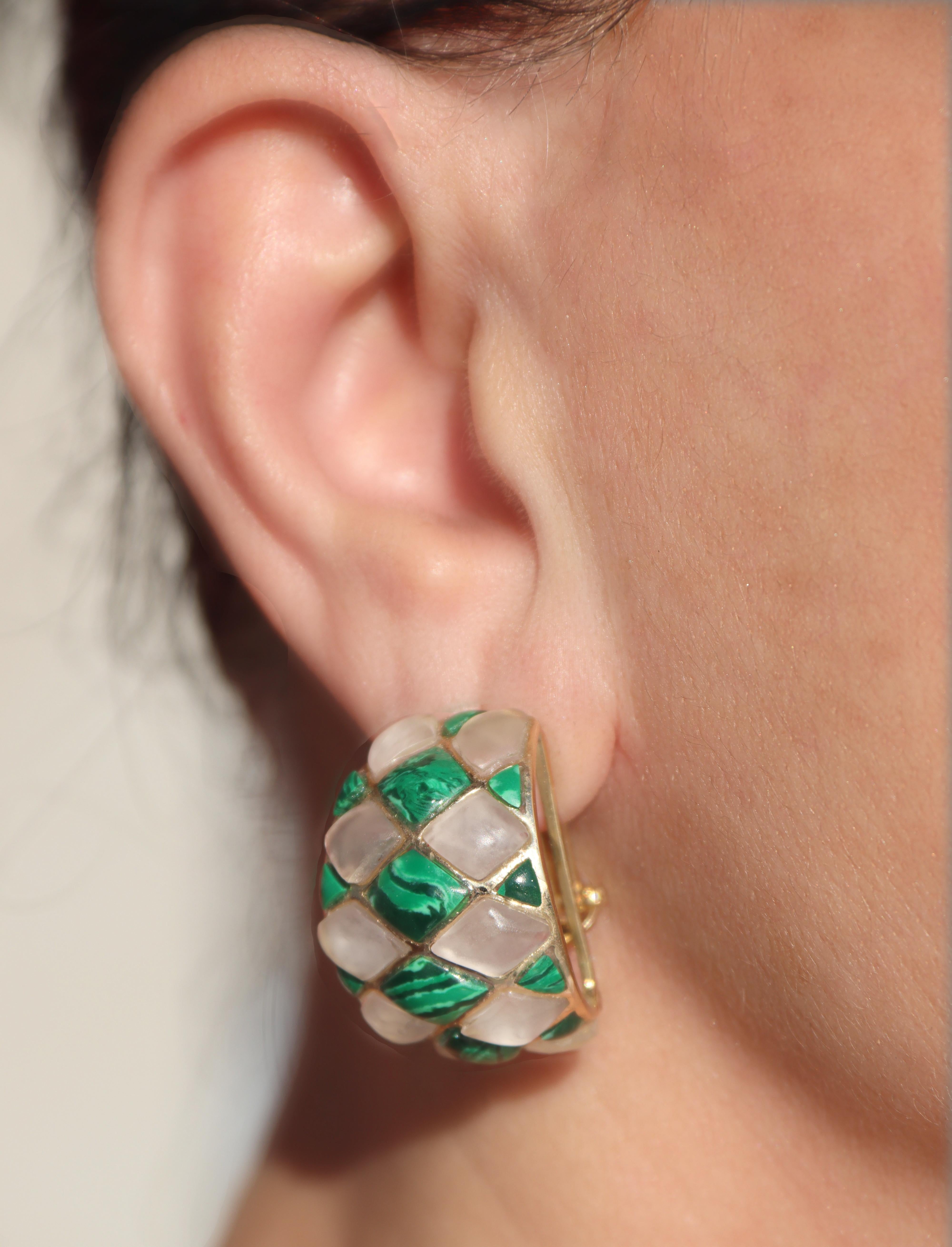 Boucles d'oreilles en or jaune 14 carats - Crystal Rock Malachite en vente 3