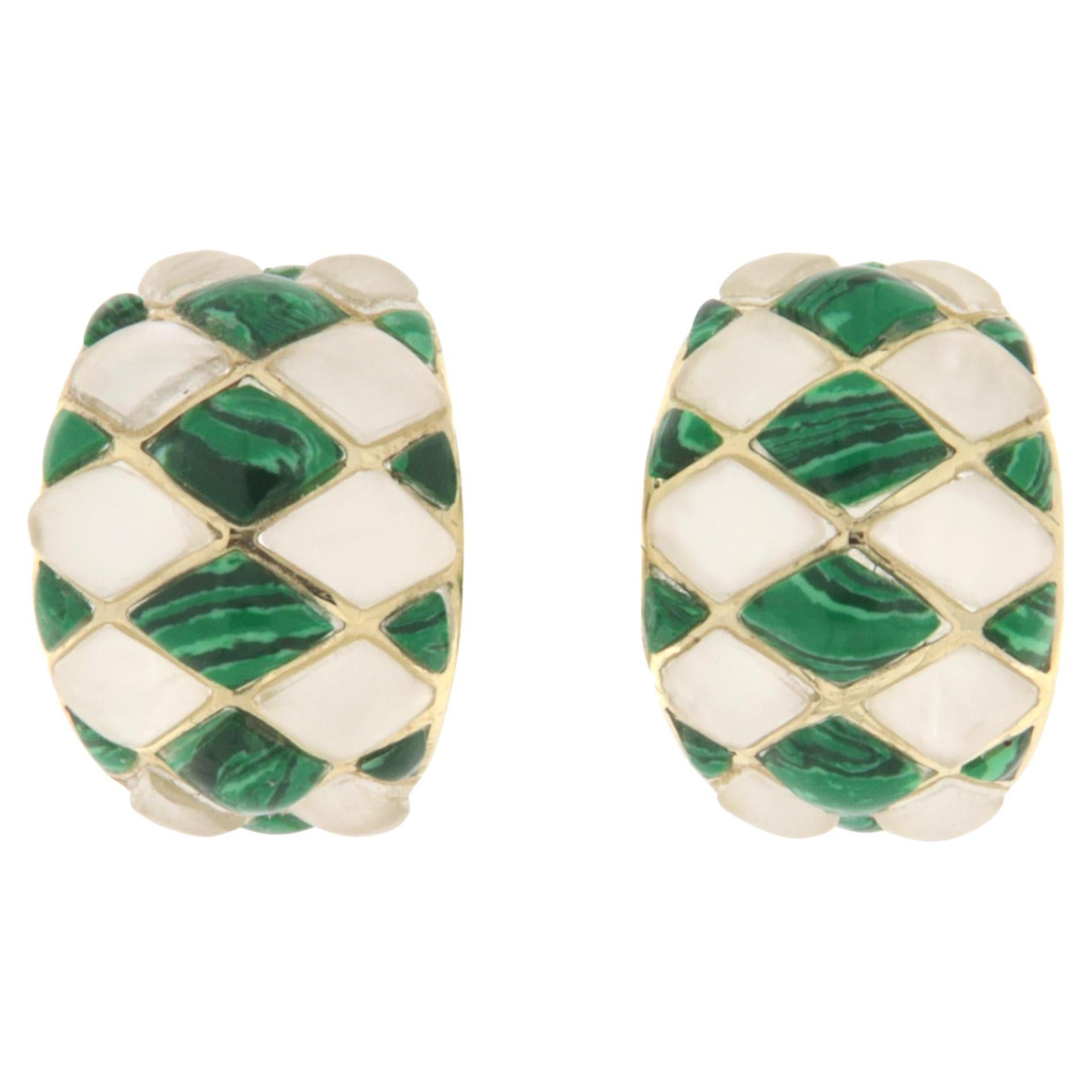 Orecchini a perno in cristallo di roccia di malachite in oro giallo 14 carati