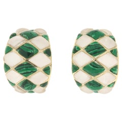 Crystal Rock Malachite 14 Karat Yellow Gold Stud Earrings