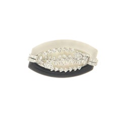 Modern Rock Crystal, Onyx & Diamond 18K White Gold Contemporary Brooch