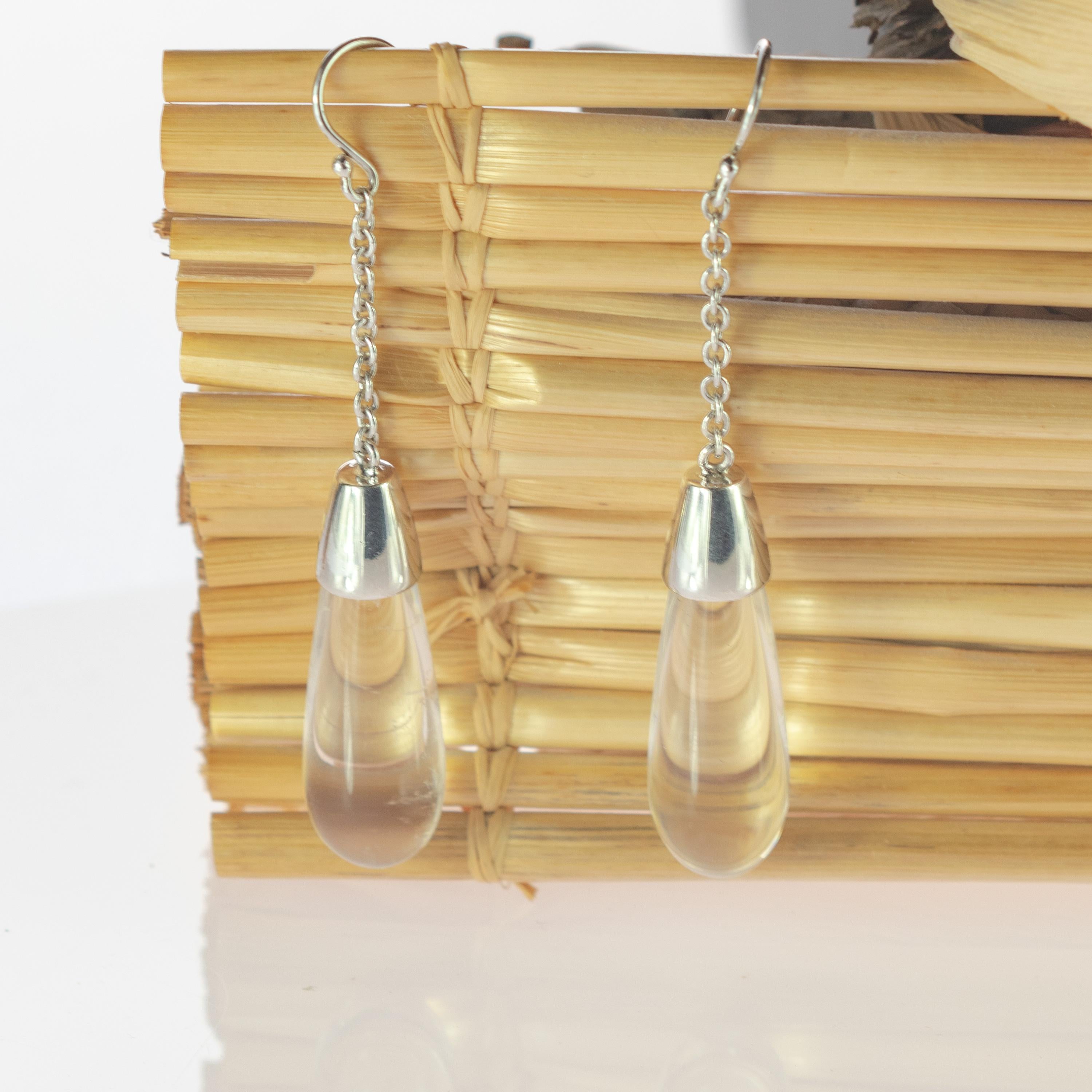 Orecchini di cristallo Rock Tear Drop in argento Sterling Dangle fatti a mano Deco Traslucido in vendita 5
