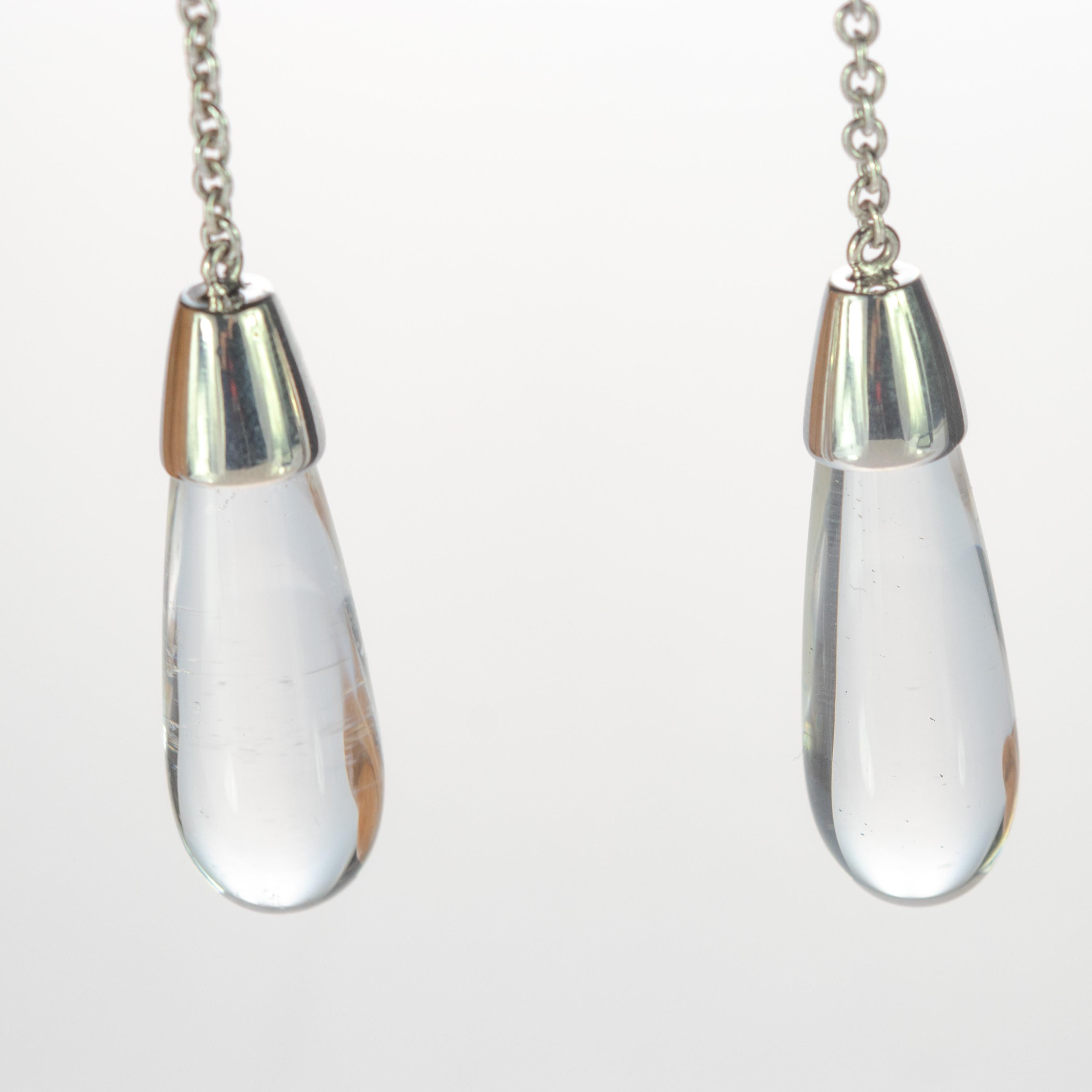 Orecchini di cristallo Rock Tear Drop in argento Sterling Dangle fatti a mano Deco Traslucido in vendita 6