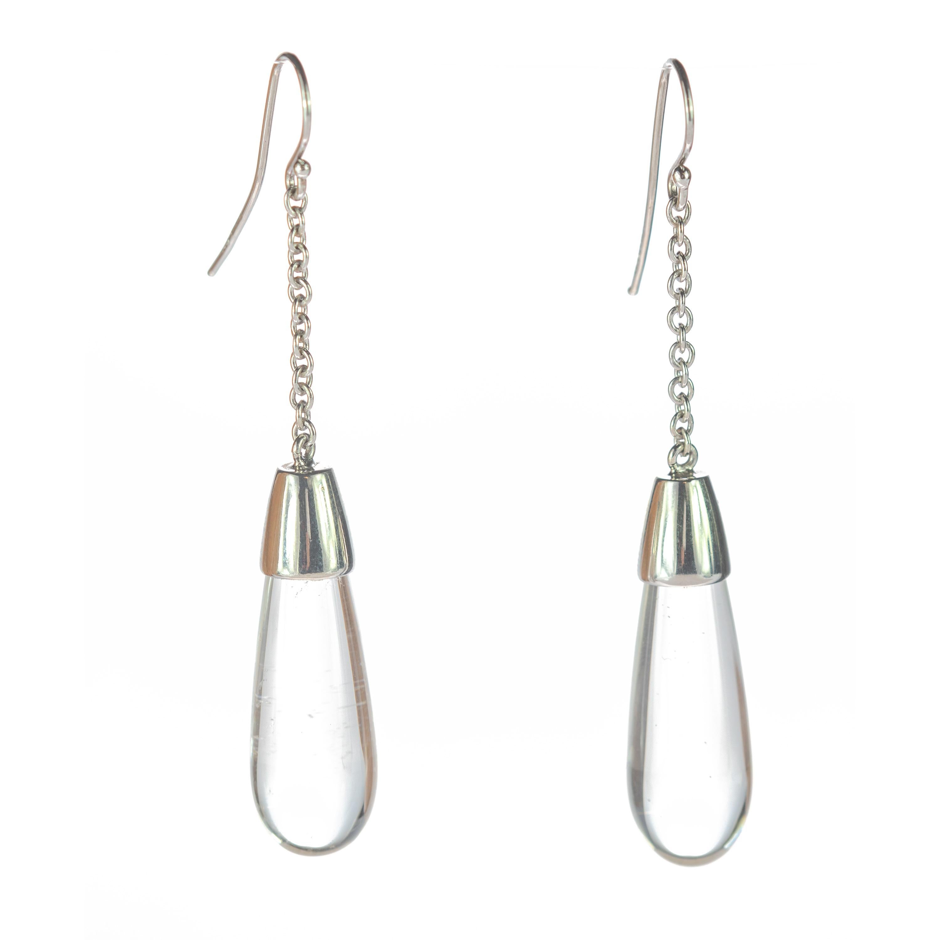Orecchini di cristallo Rock Tear Drop in argento Sterling Dangle fatti a mano Deco Traslucido in vendita 1