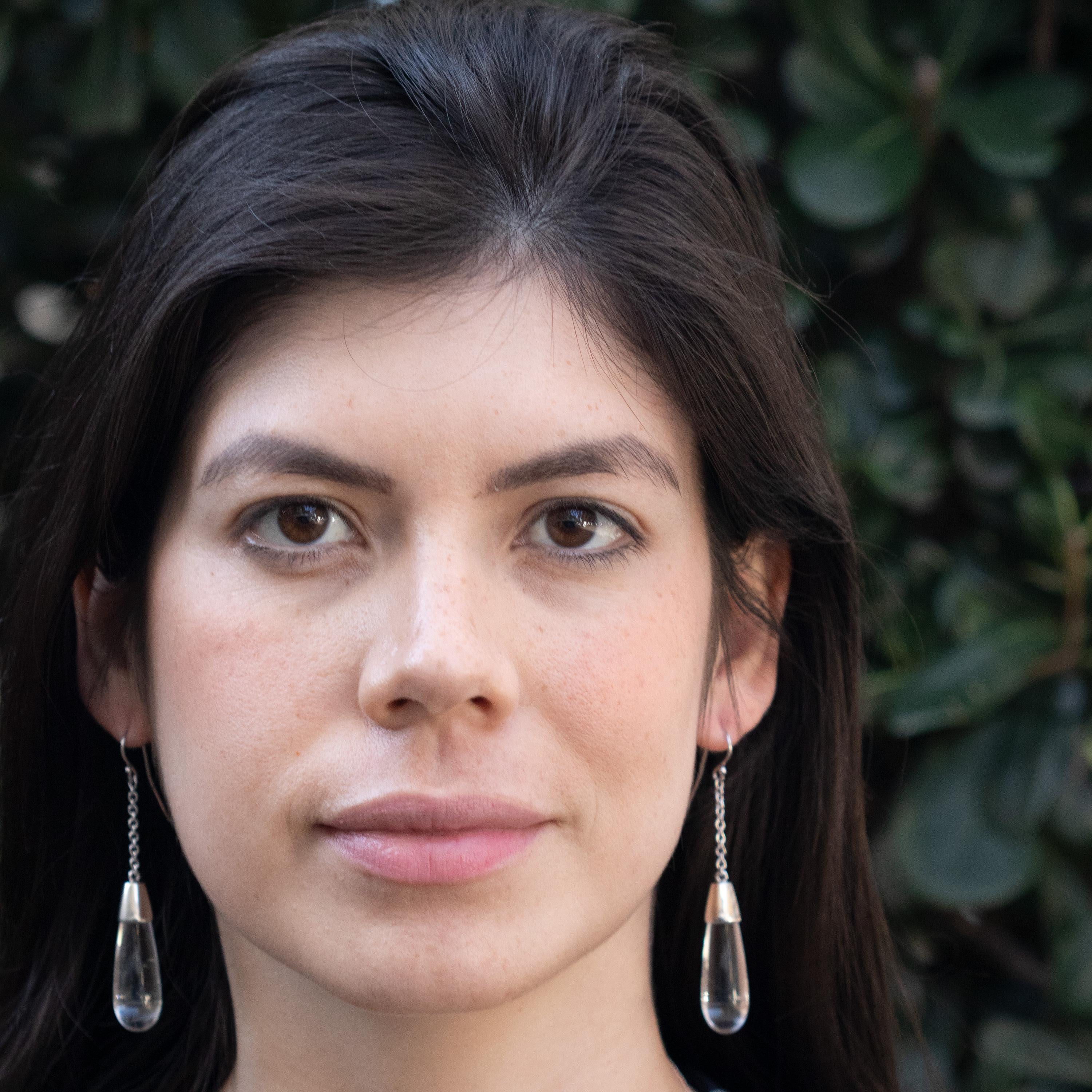 Orecchini di cristallo Rock Tear Drop in argento Sterling Dangle fatti a mano Deco Traslucido in vendita 3