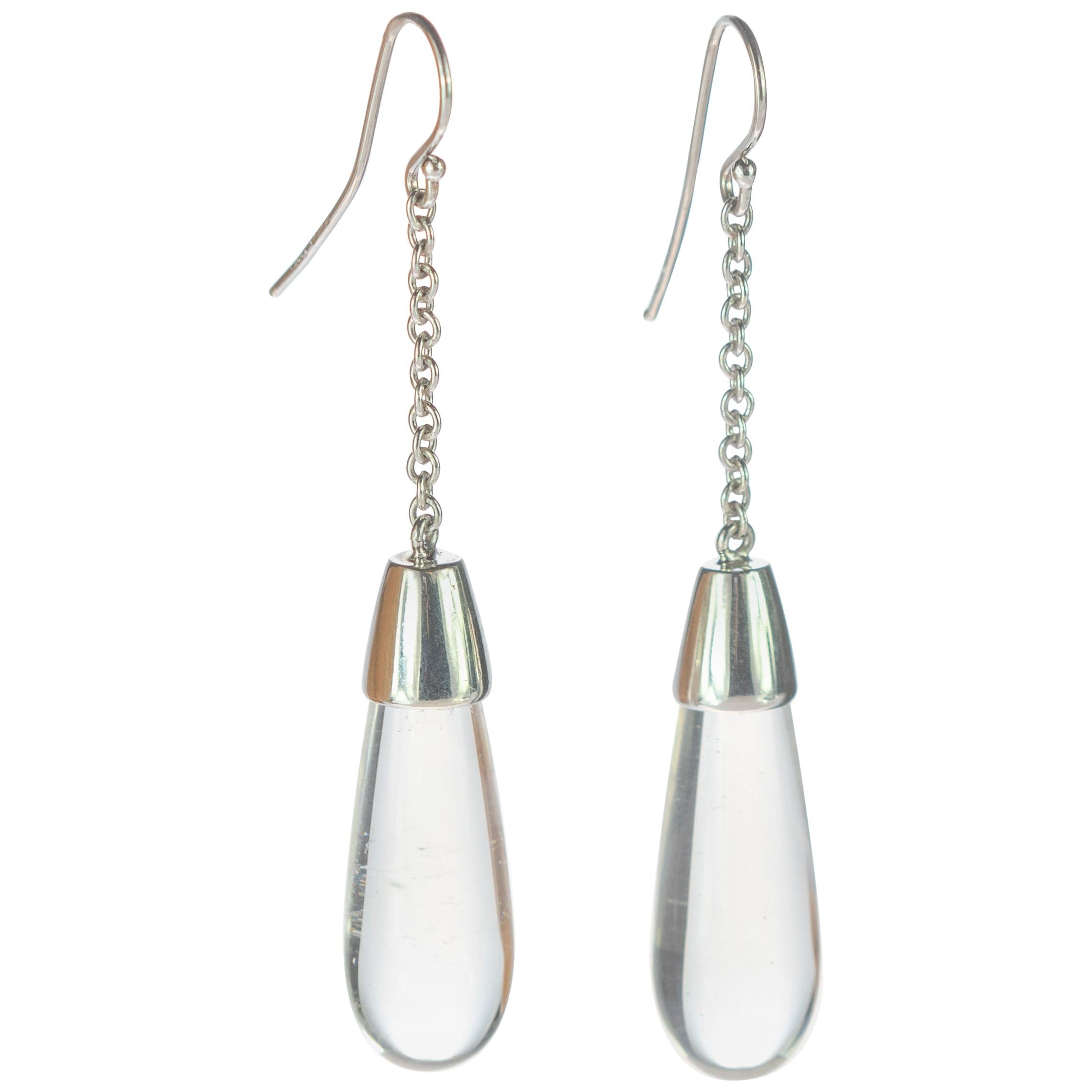 Orecchini di cristallo Rock Tear Drop in argento Sterling Dangle fatti a mano Deco Traslucido in vendita