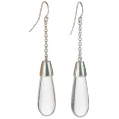 Crystal Rock Tear Drop Sterling Silver Dangle Handmade Deco Translucent Earrings