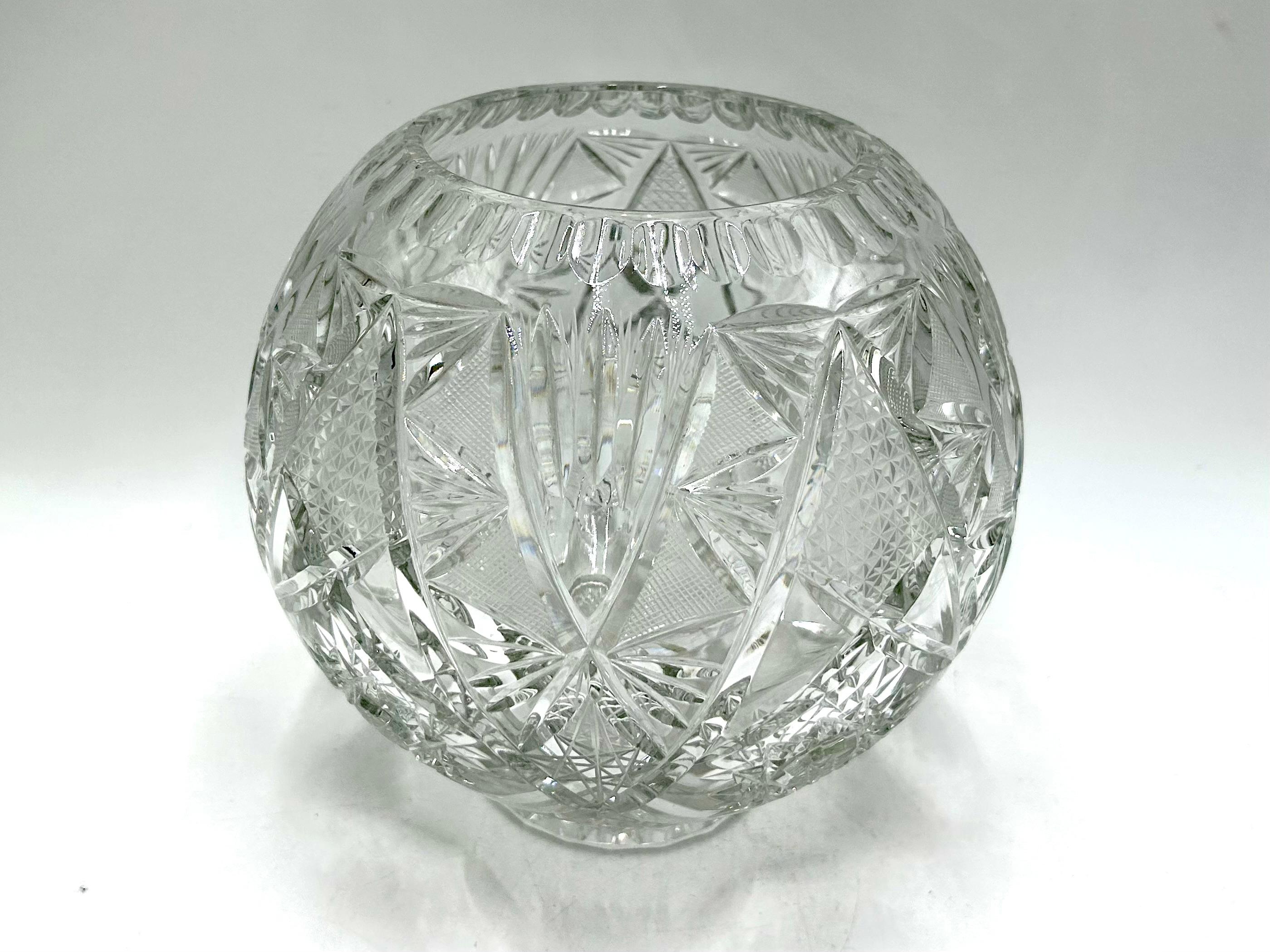 Mid-Century Modern Crystal Round Vase, Poland, 1960s For Sale