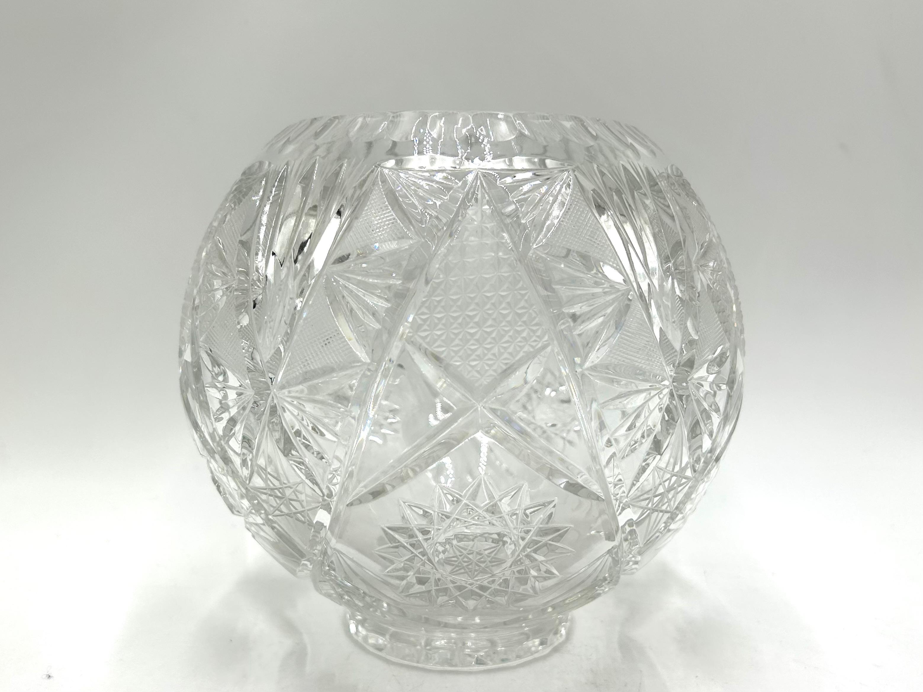 Mid-20th Century Crystal Round Vase, Poland, 1960s For Sale