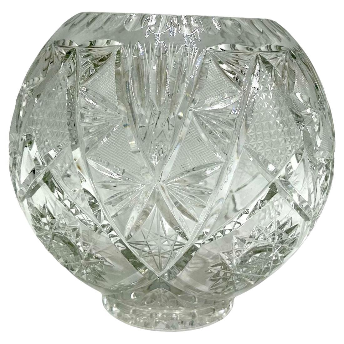 Crystal Round Vase, Poland, 1960s For Sale