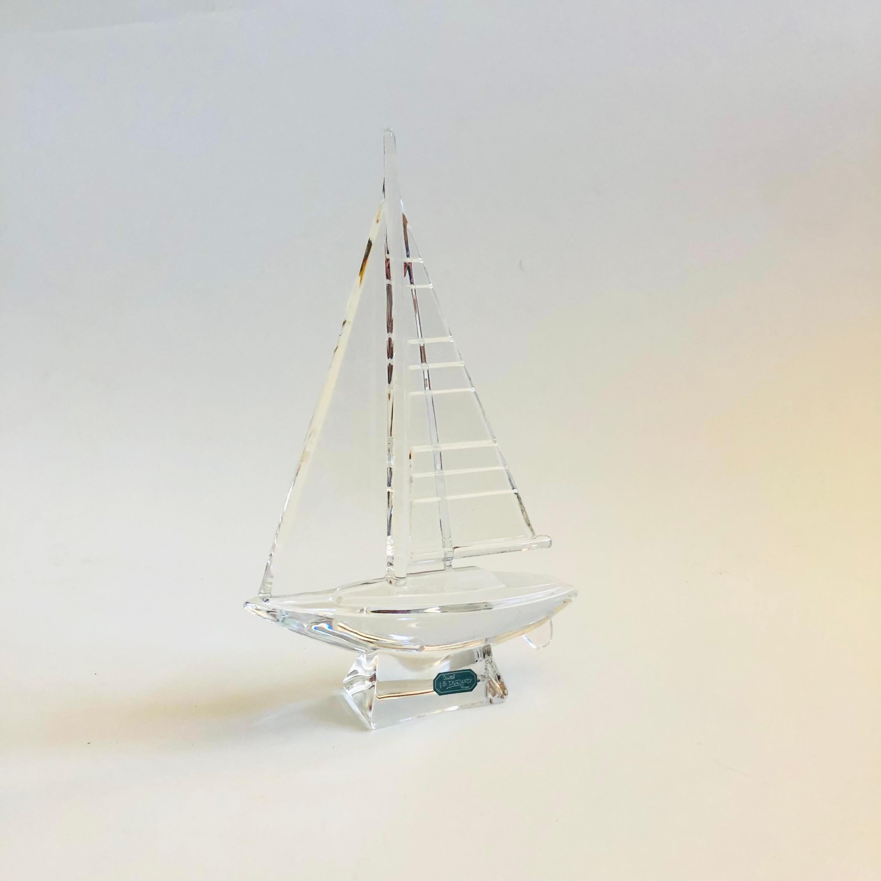 A vintage crystal sailboat by J G Durand, France. Original label still attached.


