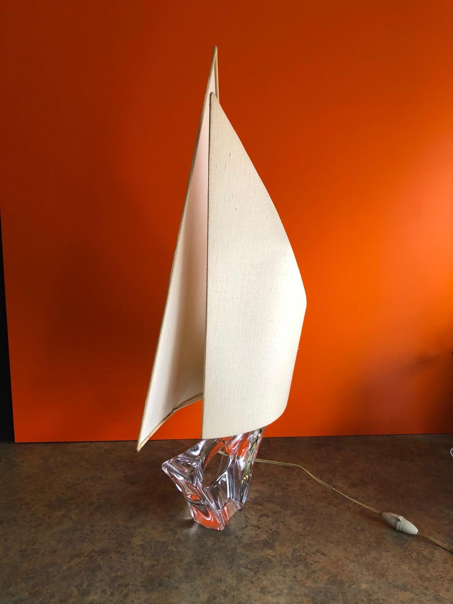 Crystal Sailboat Table Lamp Sculpture by Daum France 7