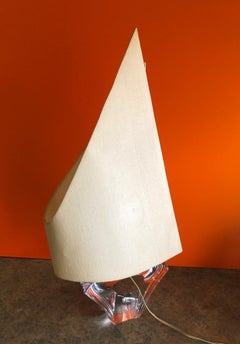 Crystal Sailboat Table Lamp Sculpture by Daum France