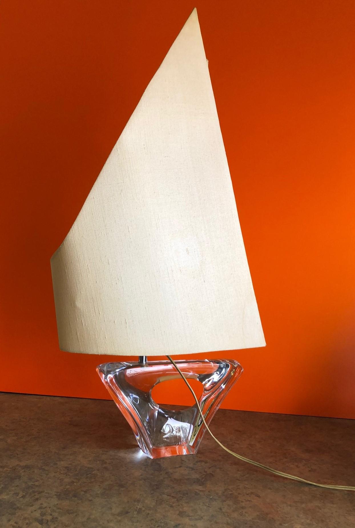 French Crystal Sailboat Table Lamp Sculpture by Daum France