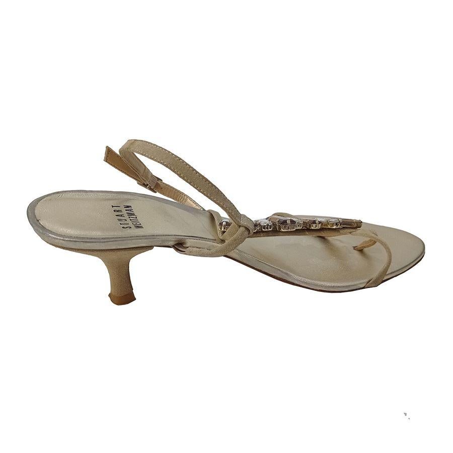 Flip flop sandals Suede Beige colorClear and amber crystals Heel height cm 6 (236 inches)
