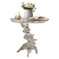 Crystal Sculpted Side Table – Luxury Gold-Flecked Crystal Accent Table