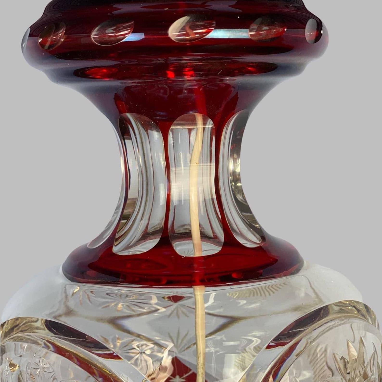 Crystal Sculpture Table Lamp, Val Saint Lambert  Art Deco Style, 1970s For Sale 1