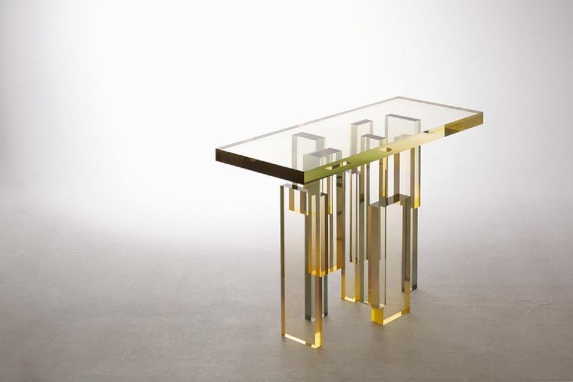 Crystal Series Console Table 02 Acrylic in Transparent Yellow Customized In New Condition For Sale In Beverly Hills, CA