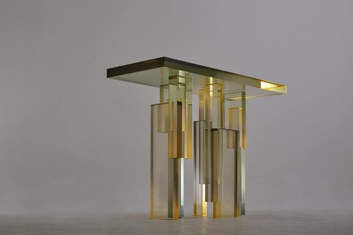 Contemporary Crystal Series Console Table 02 Acrylic in Transparent Yellow Customized For Sale