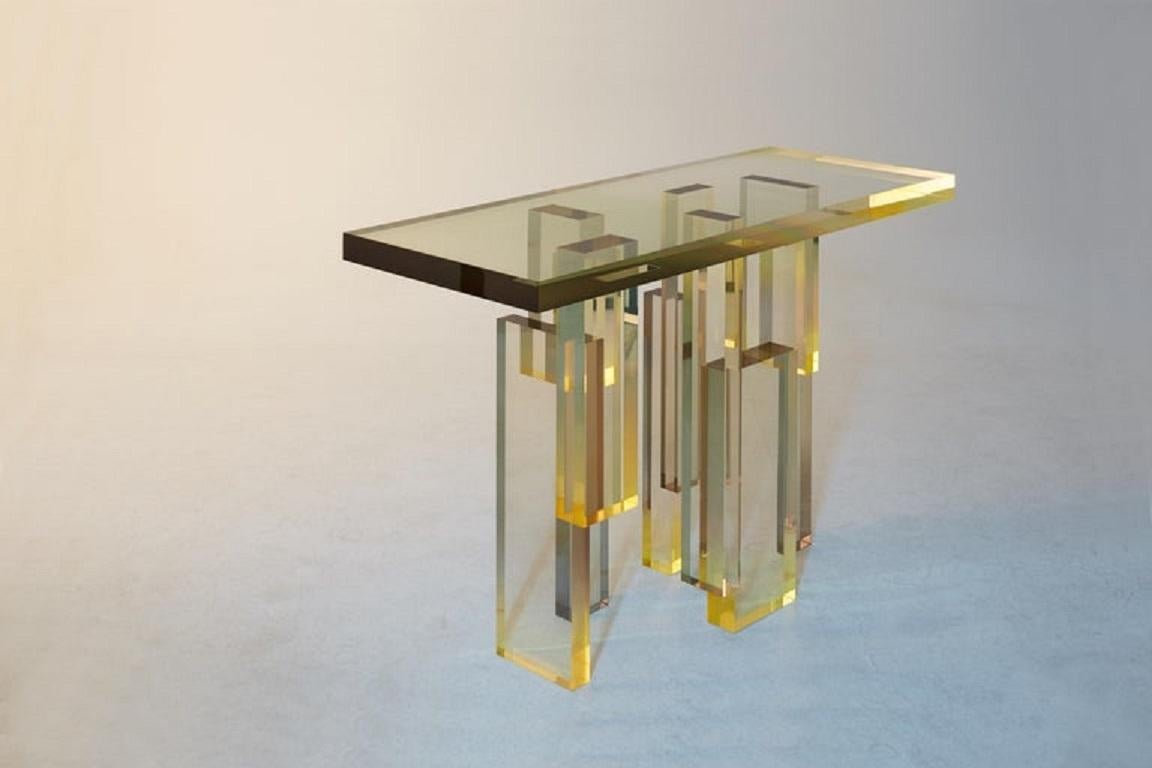 Crystal Series Console Table 02 Acrylic in Transparent Yellow Customized For Sale 1