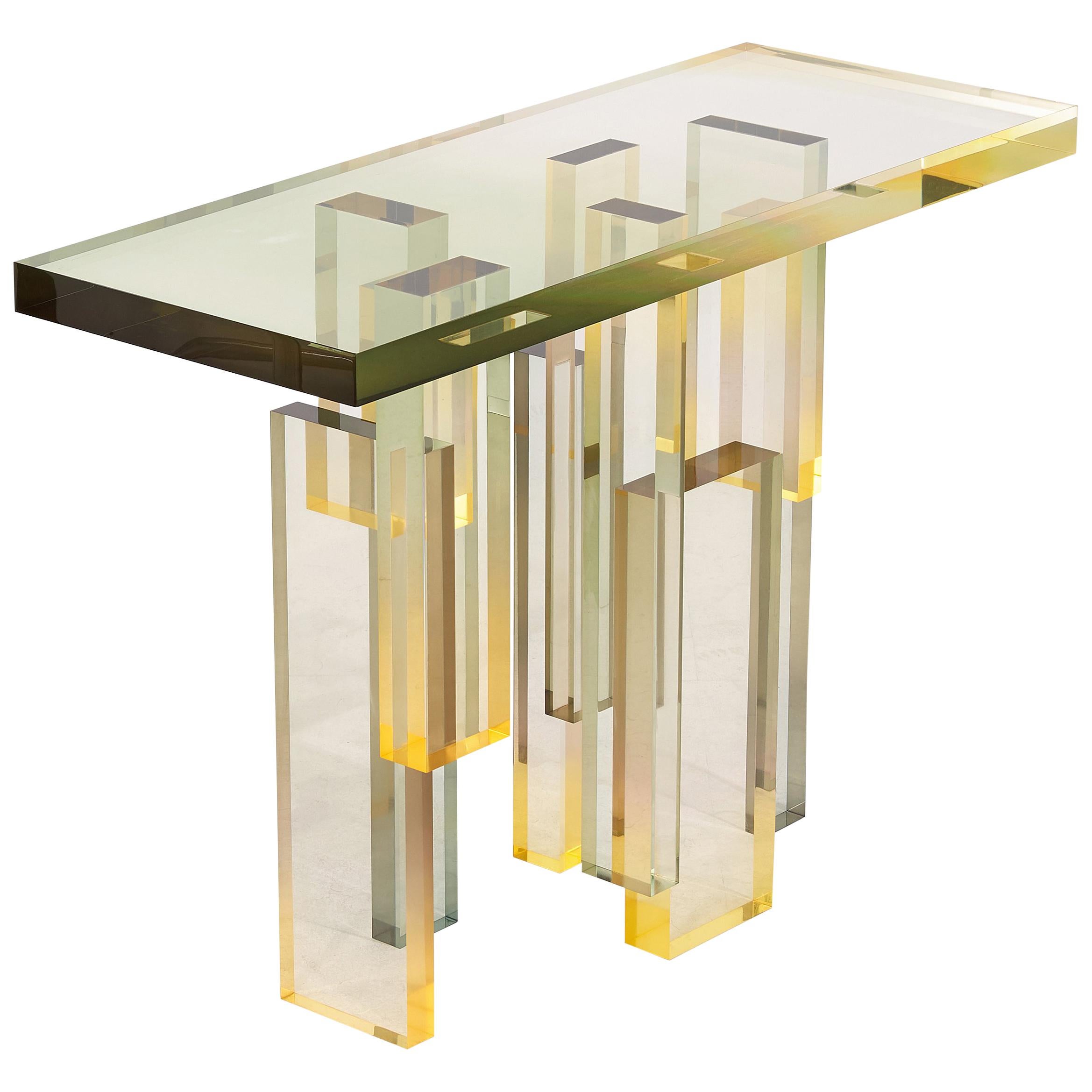 Crystal Series Console Table 02 Acrylic in Transparent Yellow Customized For Sale