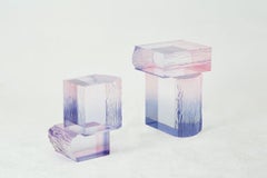 Crystal Series Raw Side Edition Acrylic Table, Pink/ Blue Ombre/ Transparent