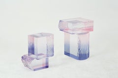 Crystal Series Raw Side Edition Acrylic Table, Pink/ Blue Ombre/ Transparent