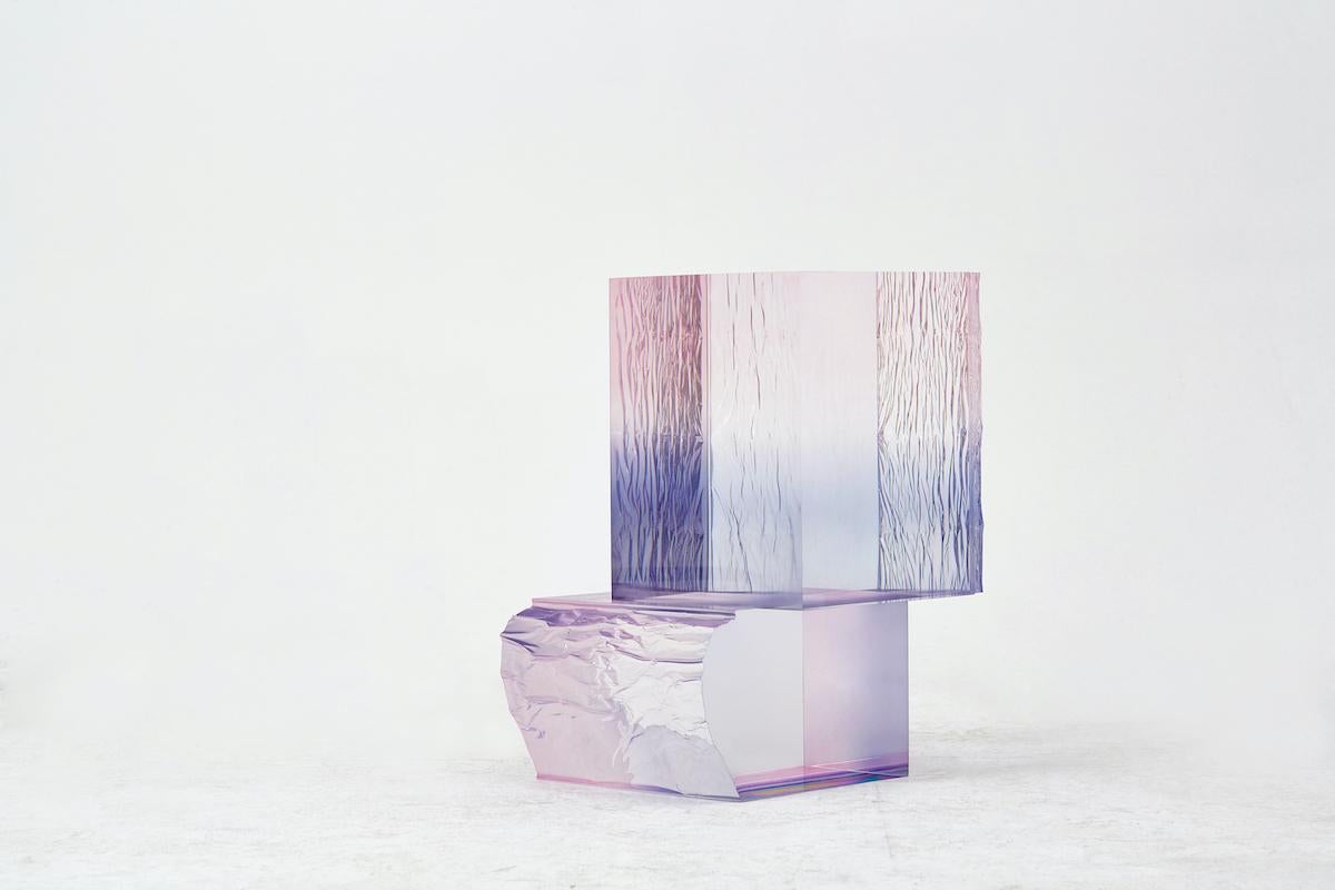 Crystal Series Raw Side Edition Acrylic Table, Pink/ Blue Ombre/ Transparent In New Condition For Sale In Beverly Hills, CA