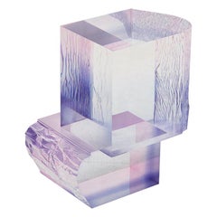 Crystal Series Raw Side Edition Acrylic Table, Pink/ Blue Ombre/ Transparent