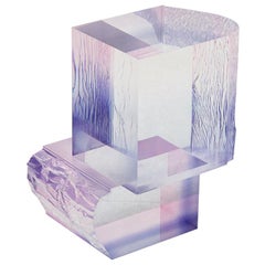Acryl-Tisch der Kristallserie Raw Side Edition, rosa/blauer Ombre/transparent
