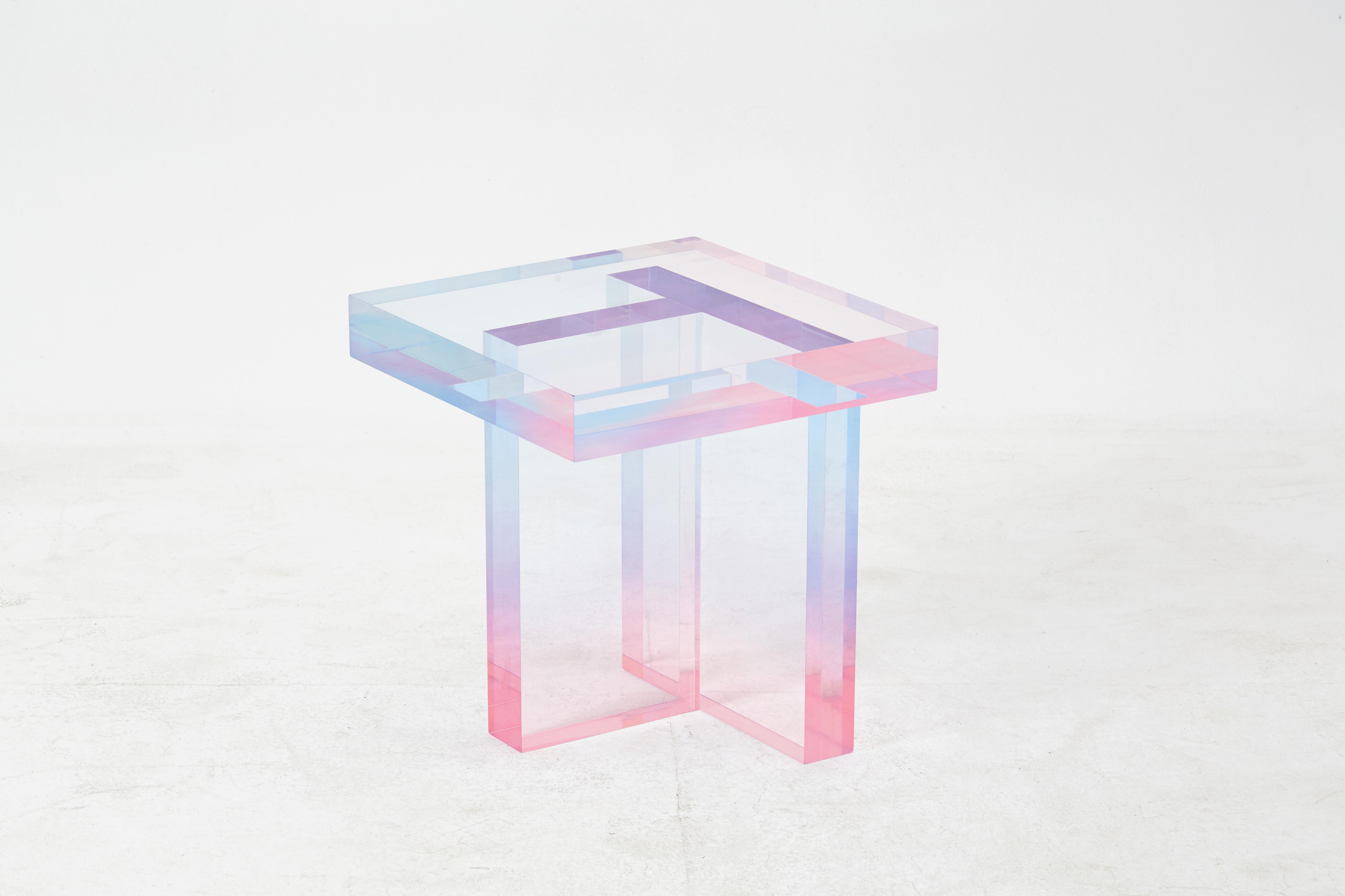 Crystal Series Table 01 Acrylic in Transparent Pink and Blue Customized In New Condition For Sale In Beverly Hills, CA