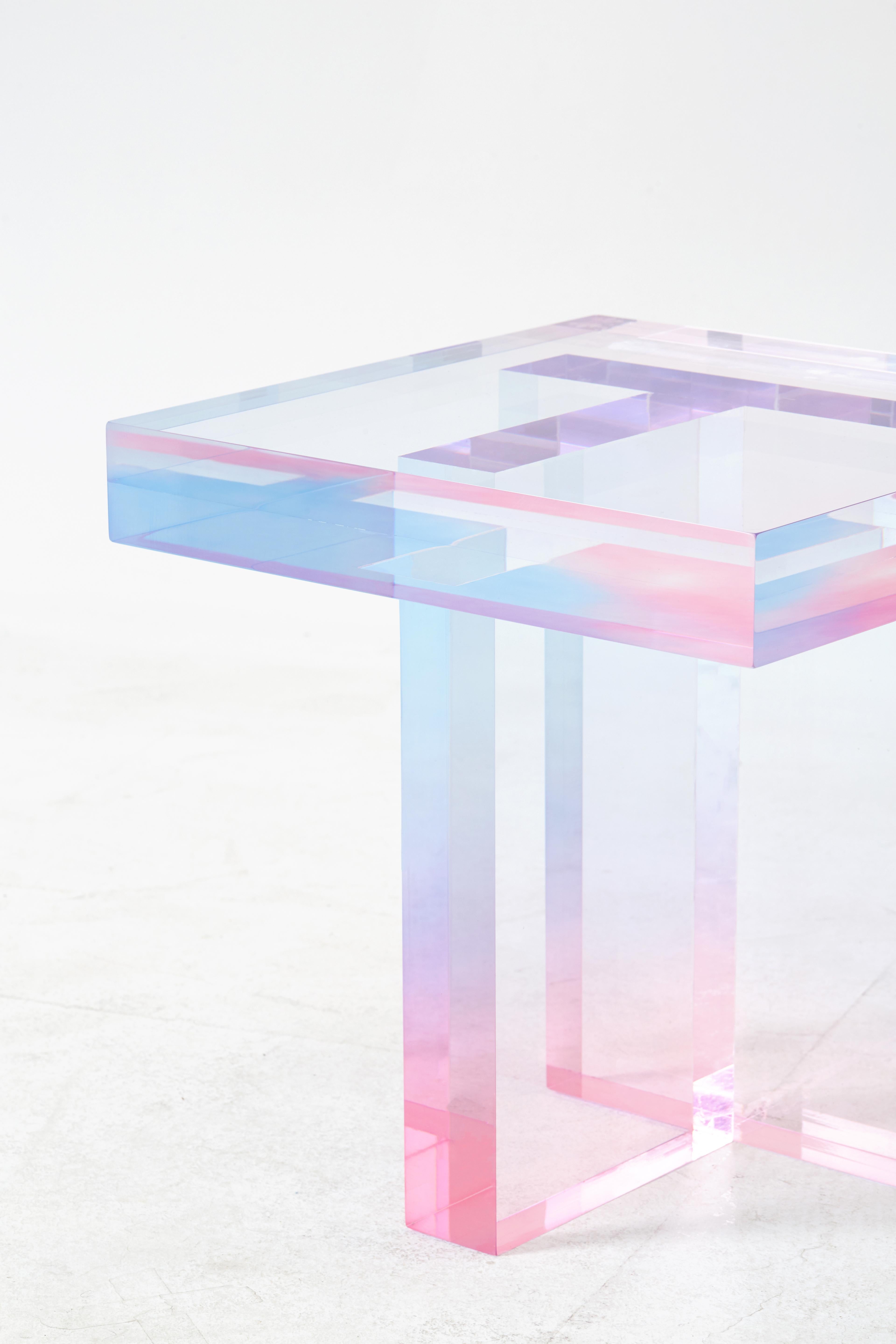 Contemporary Crystal Series Table 01 Acrylic in Transparent Pink and Blue Customized For Sale