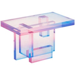 Serie Crystal Tavolo-04 in acrilico trasparente giallo/rosa e blu personalizzato