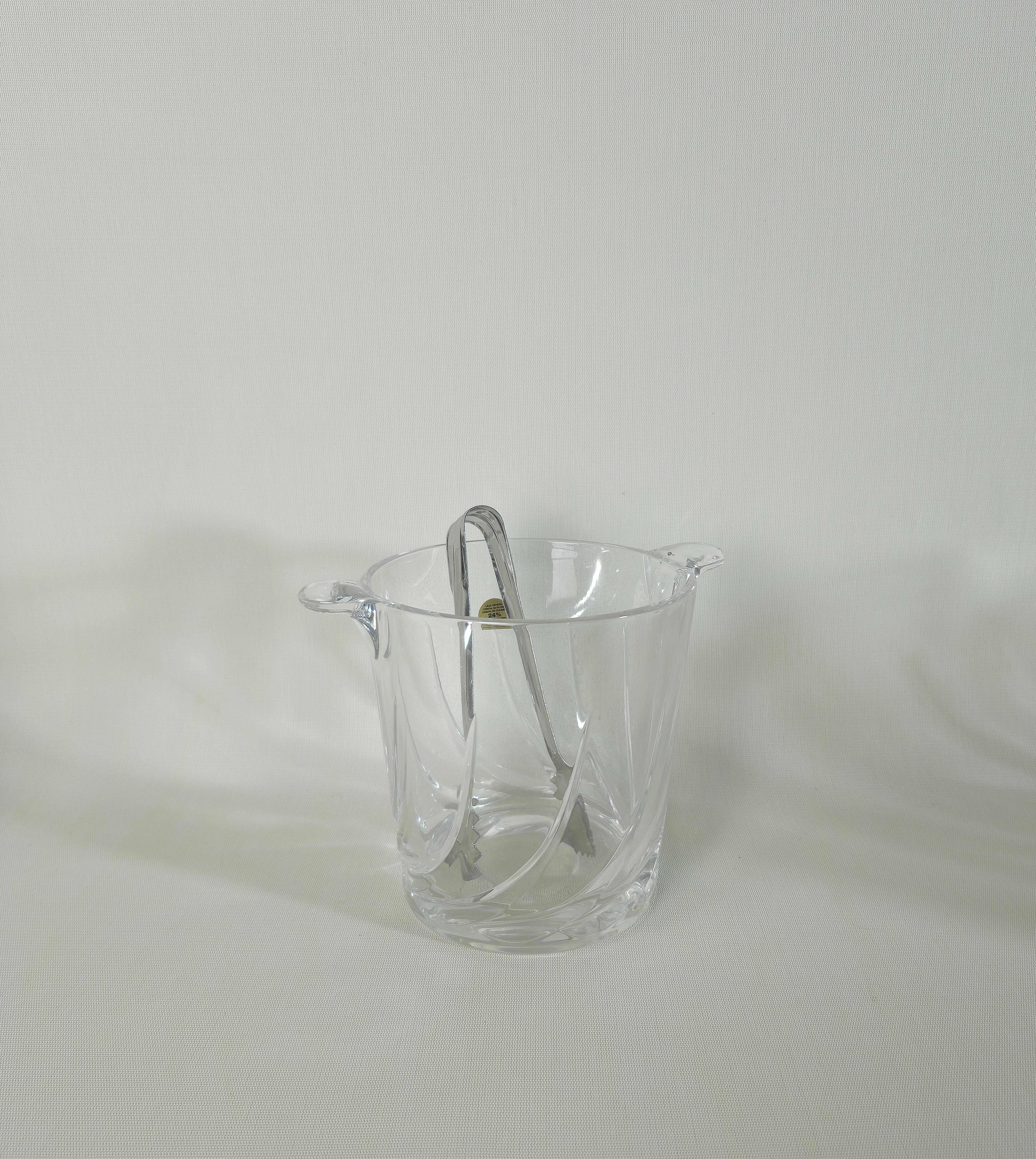 Crystal Serveware Glasses Bottle Ice Bucket Da Vinci Modern Italy 1990s Set of 8 For Sale 4