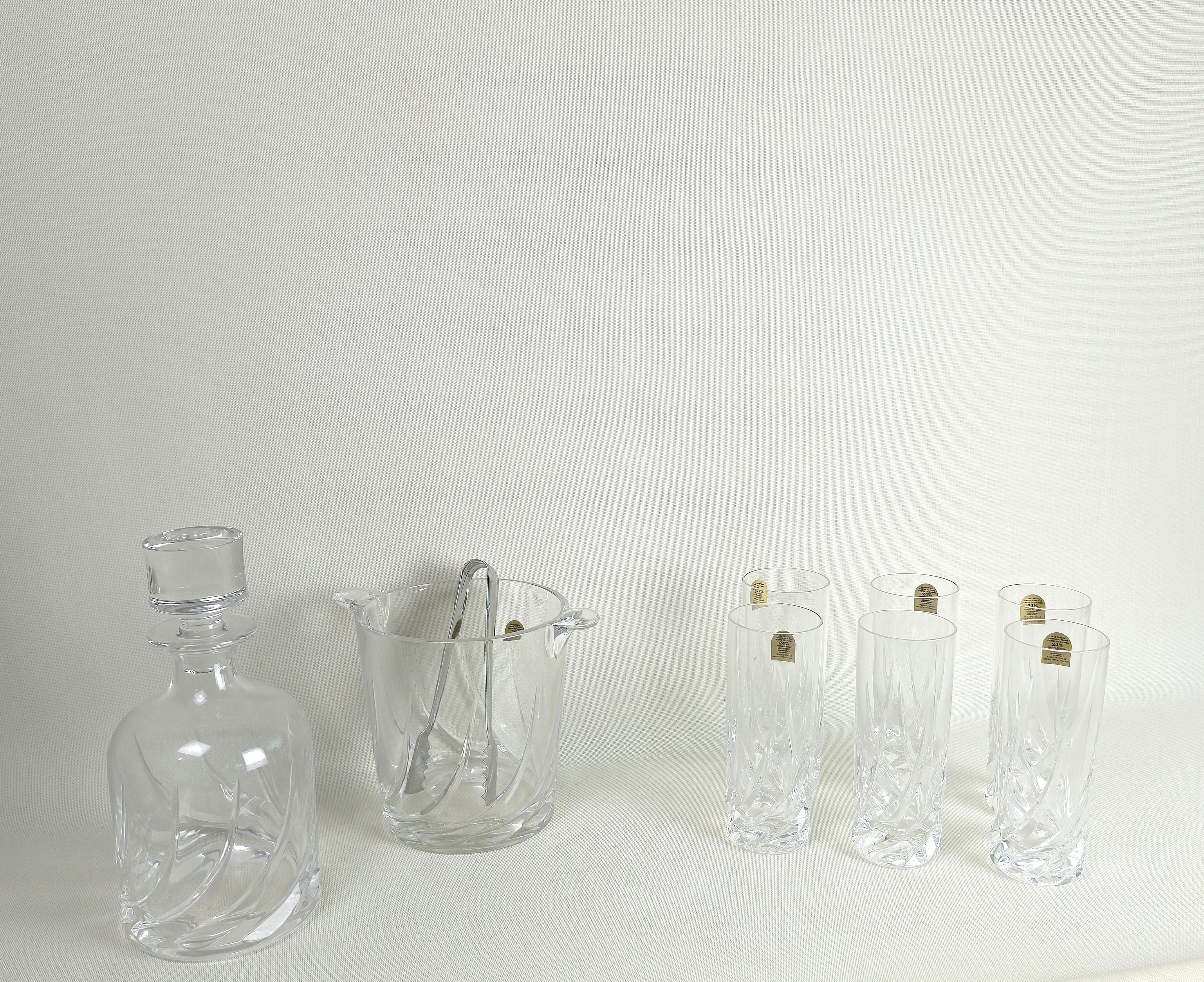 Crystal Serveware Glasses Bottle Ice Bucket Da Vinci Modern Italy 1990s Set of 8 In Good Condition For Sale In Palermo, IT