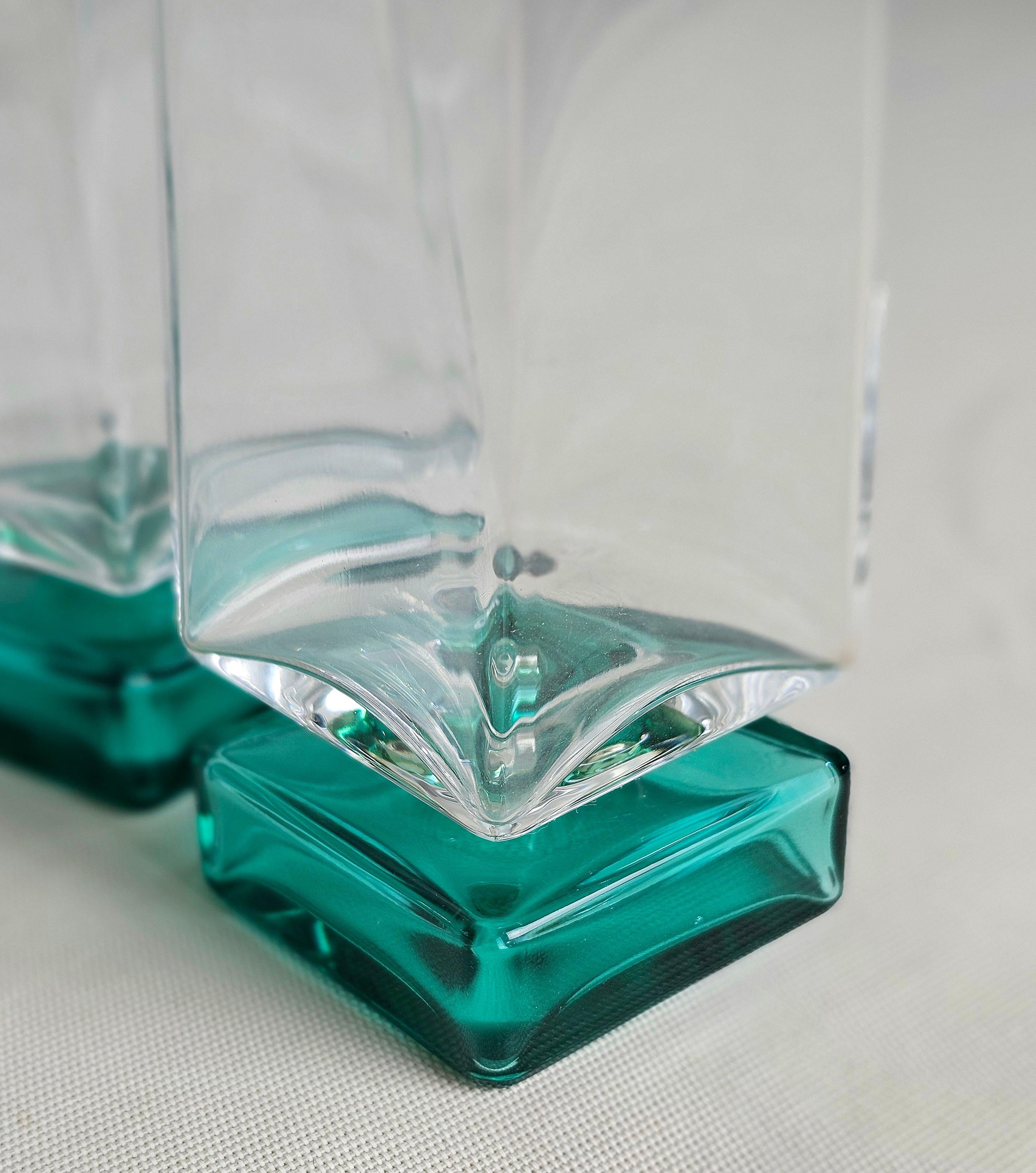 Italian Crystal Serveware Glasses Bottle Transparent Green Modern Italy 1990s Set of 13 For Sale