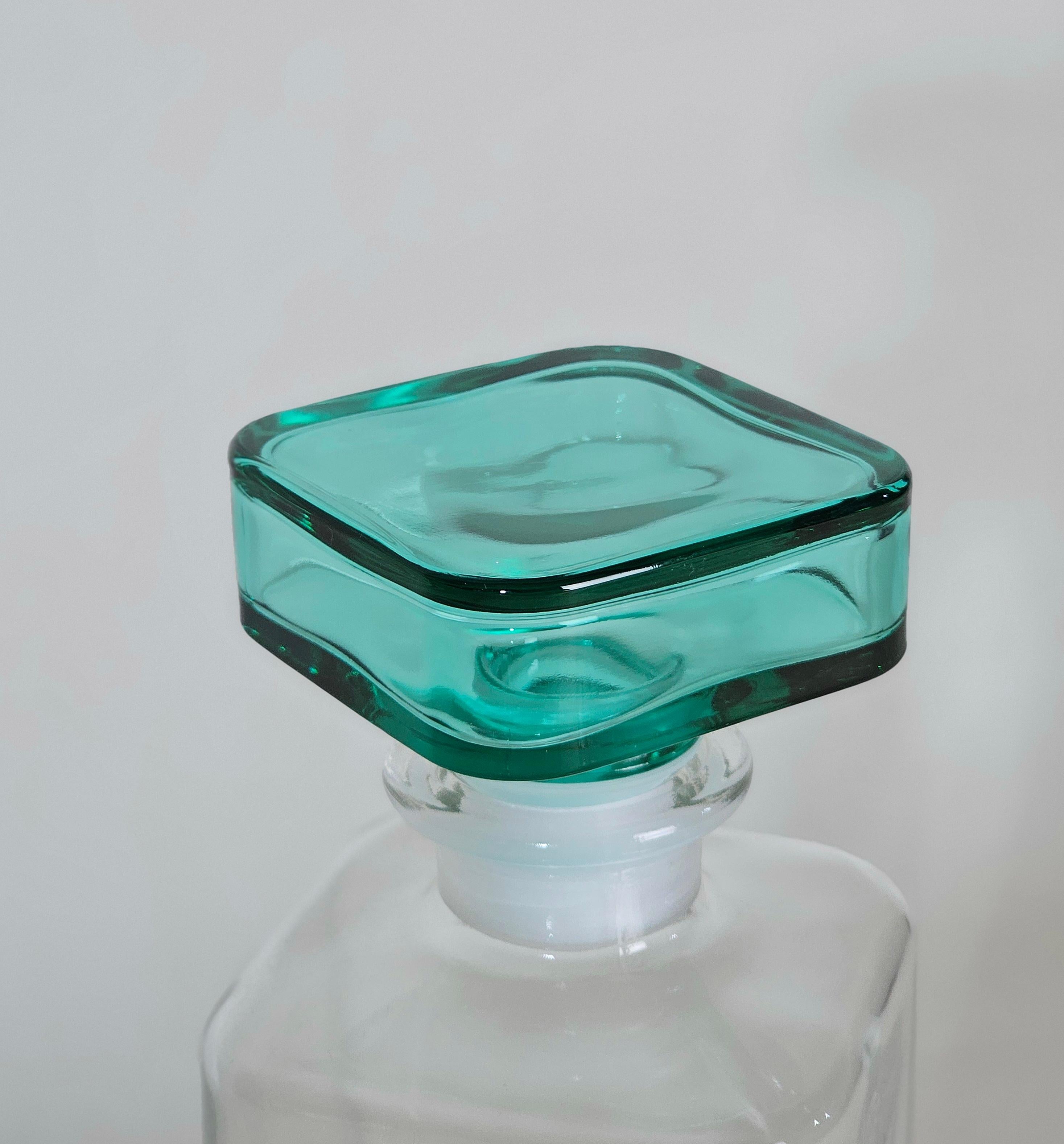 Crystal Serveware Glasses Bottle Transparent Green Modern Italy 1990s Set of 13 In Good Condition For Sale In Palermo, IT