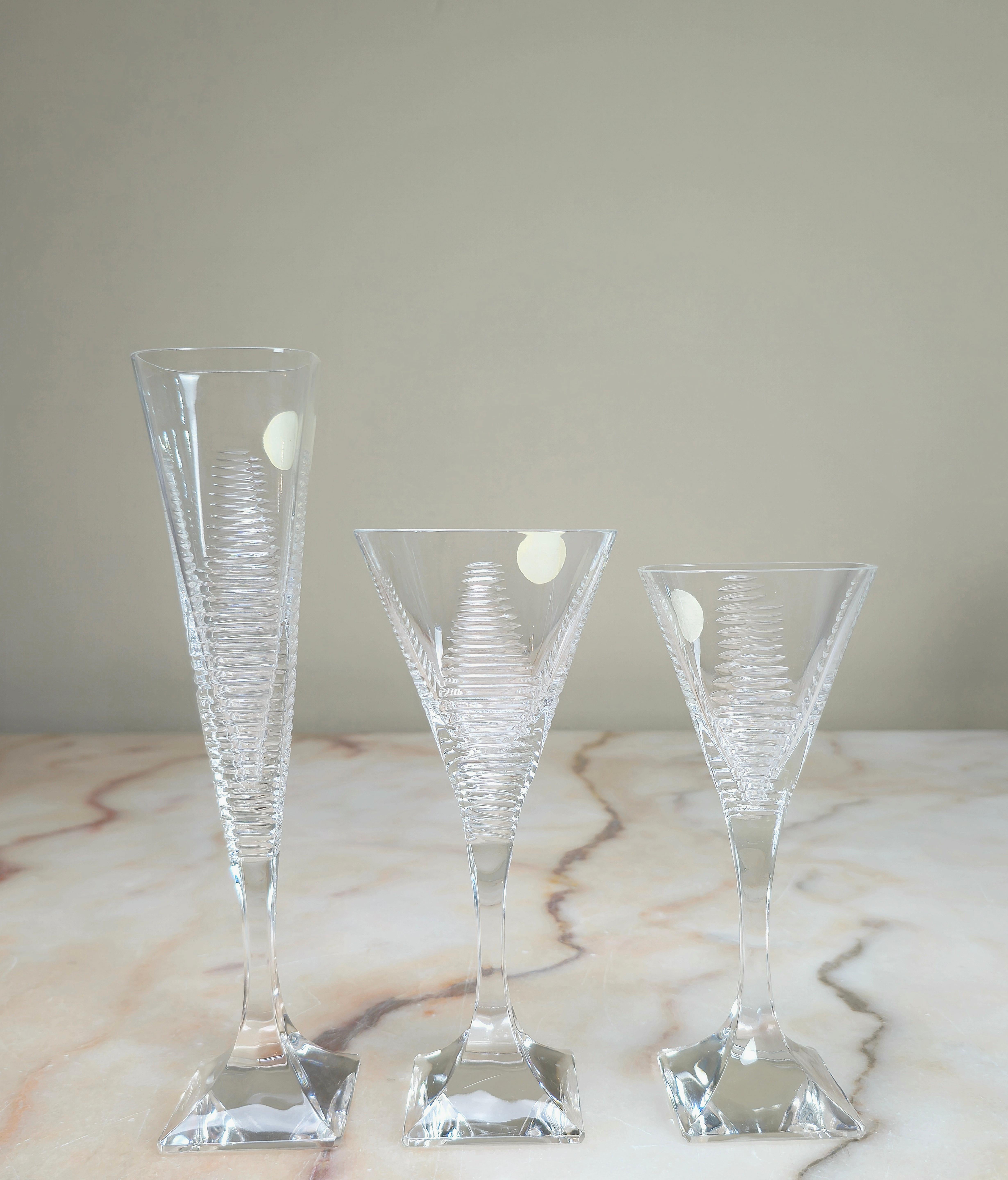 Late 20th Century Crystal Serveware Glasses Swiss Design Arbon Krystall Modern 1990s Set of 40  For Sale