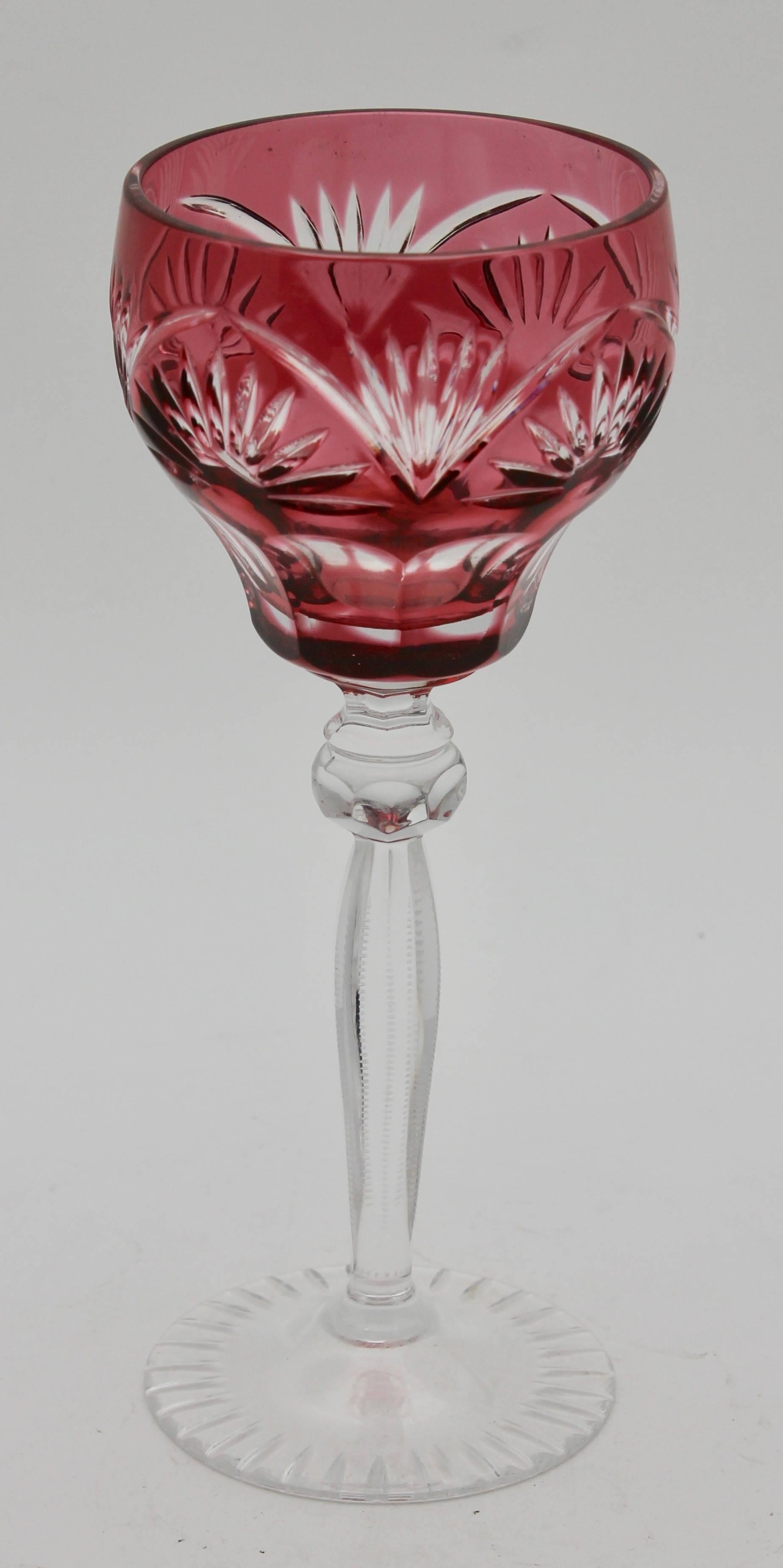 Crystal Set of 16 Lausitzer Stem Glasses with Colored Overlay Cut to Clear 3