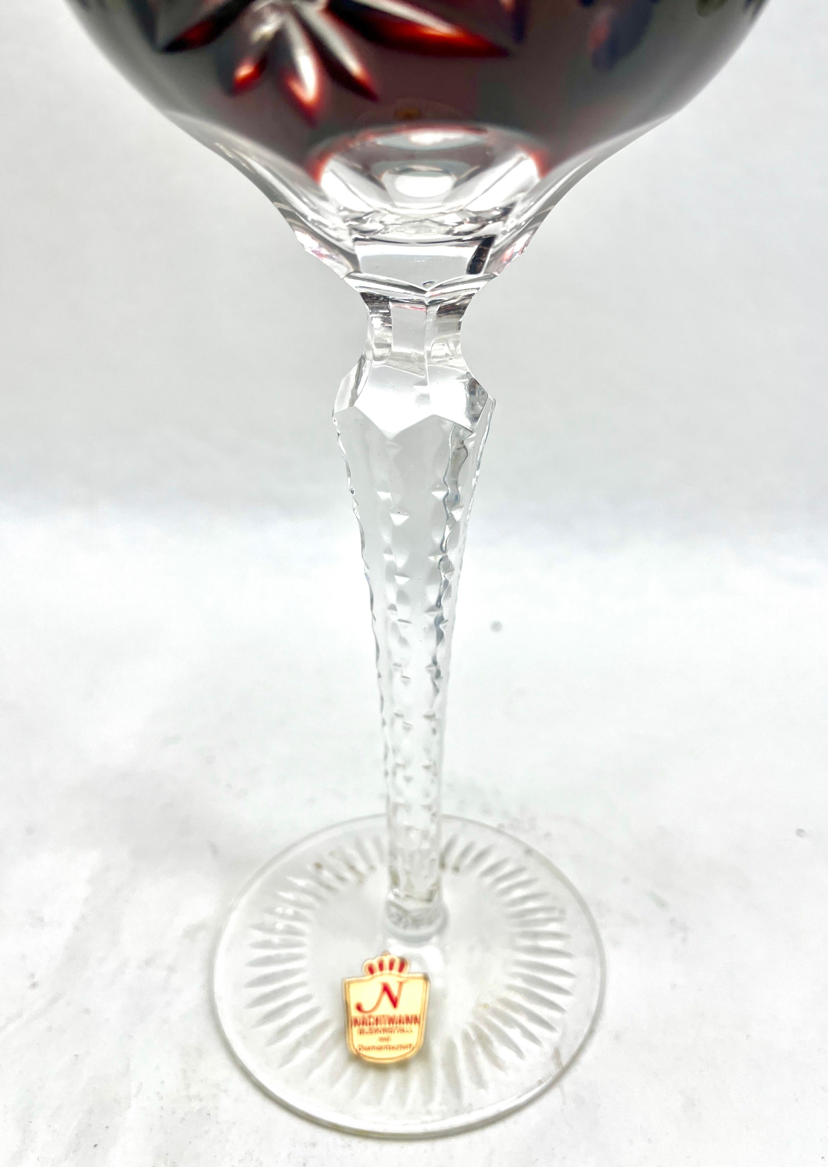 Crystal Set of 5 Nachtmann Label Stem Glasses with Overlay Cut to Clear For Sale 2
