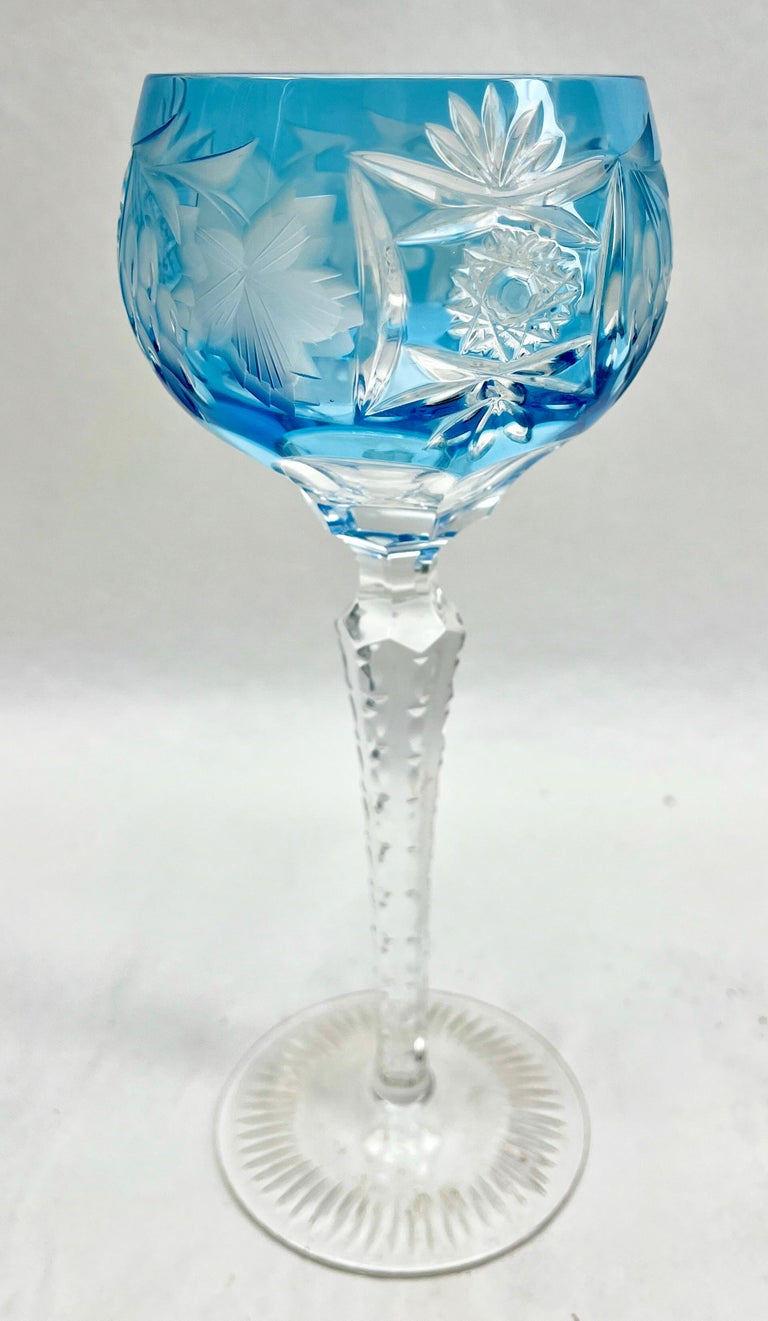 Crystal Set of 5 Nachtmann Label Stem Glasses with Overlay Cut to Clear at 1stDibs