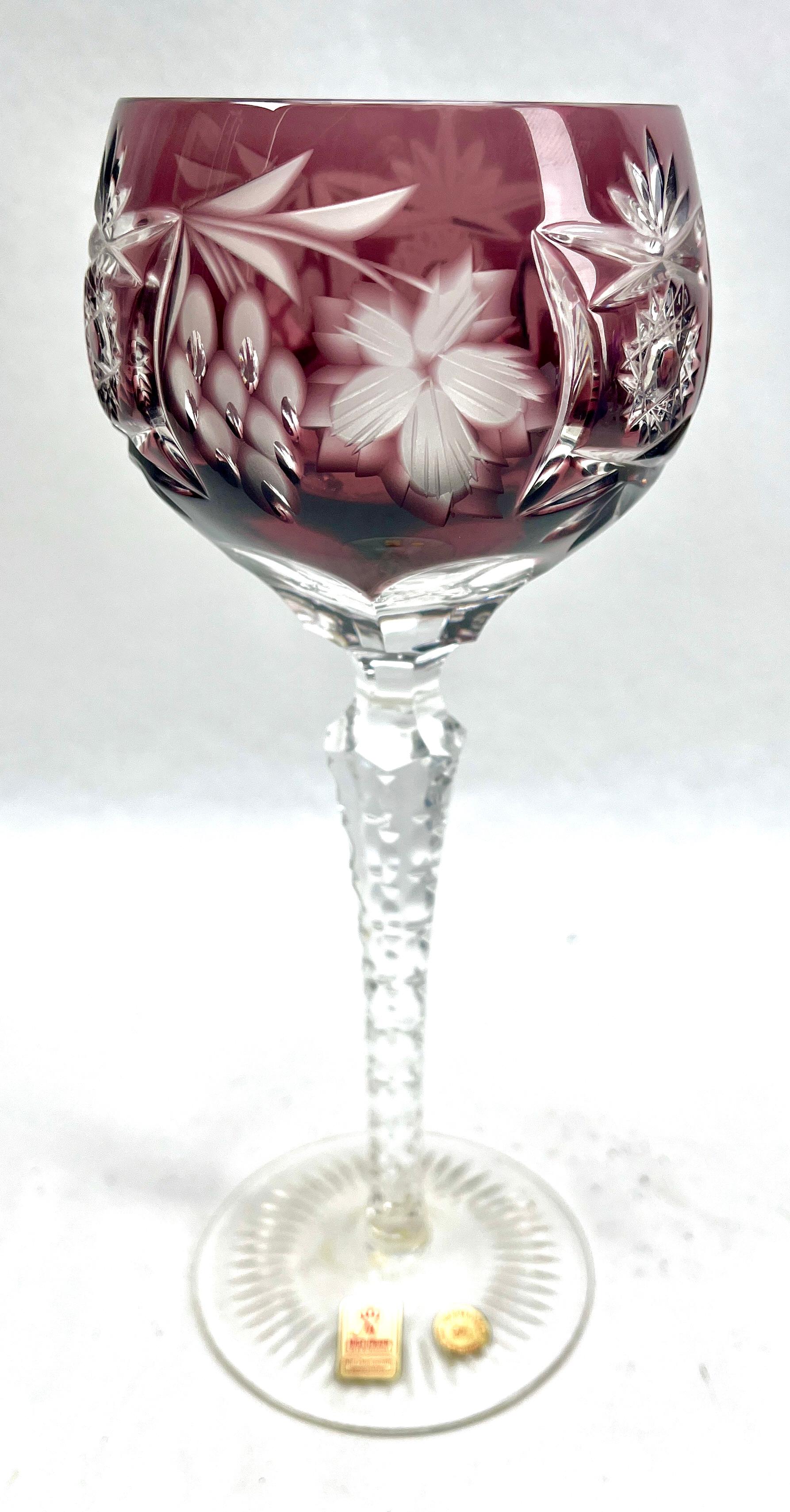 Facetté Set de 5 verres à pied en cristal Nachtmann Label avec overlay taillé en clair en vente