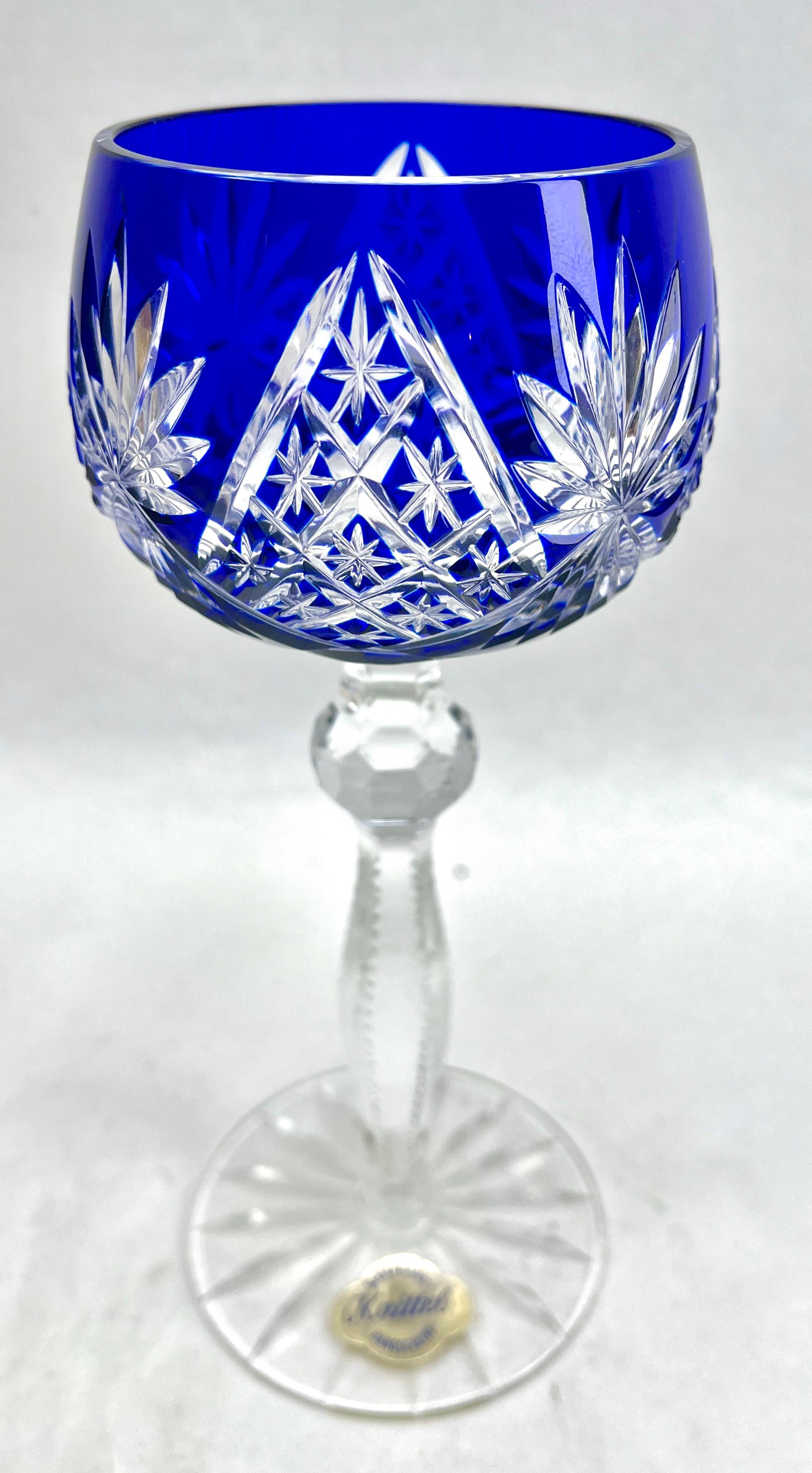 6er-Set aus Kristall  Stricktel mit Label-Stem-Gläsern mit Überzug, geschliffen und klar geschliffen (Moderne der Mitte des Jahrhunderts) im Angebot