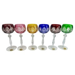 Crystal Set of 6  Knittel with Label Stem Glasses with Overlay Cut to Clear