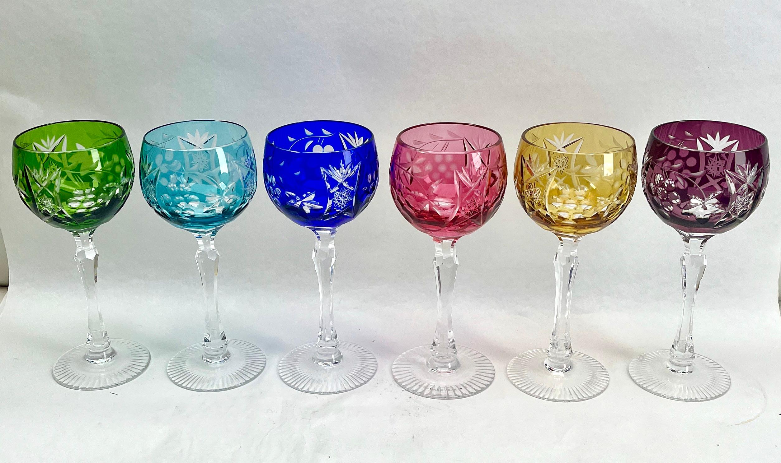 Crystal Set of 6 Nachtmann Stem Glasses with Overlay Cut to Clear 3