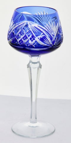 Crystal Set of 6 Nachtmann Stem Glasses with Overlay Cut to Clear