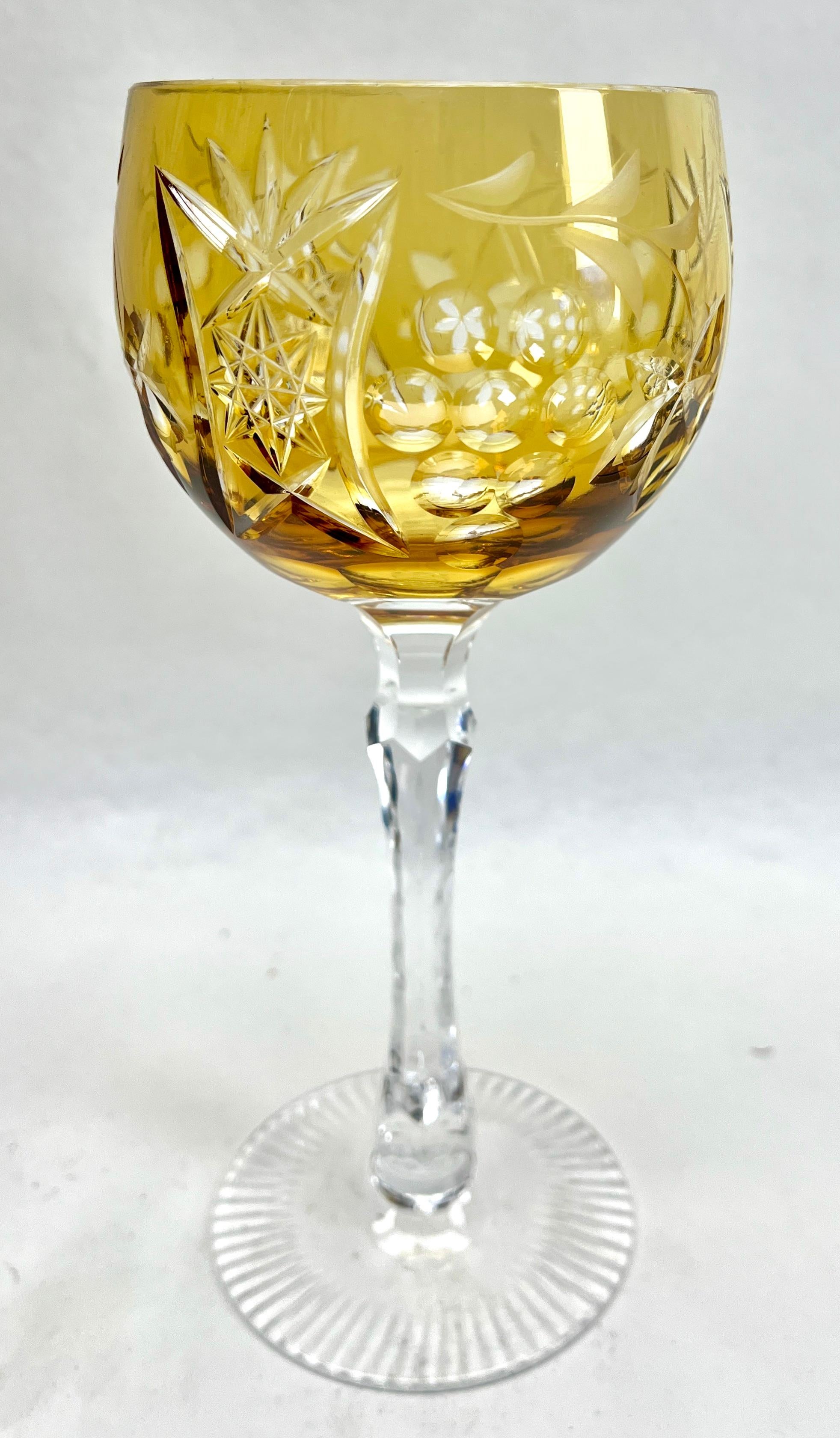 Faceted Crystal Set of 6 Nachtmann Stem Glasses with Overlay Cut to Clear