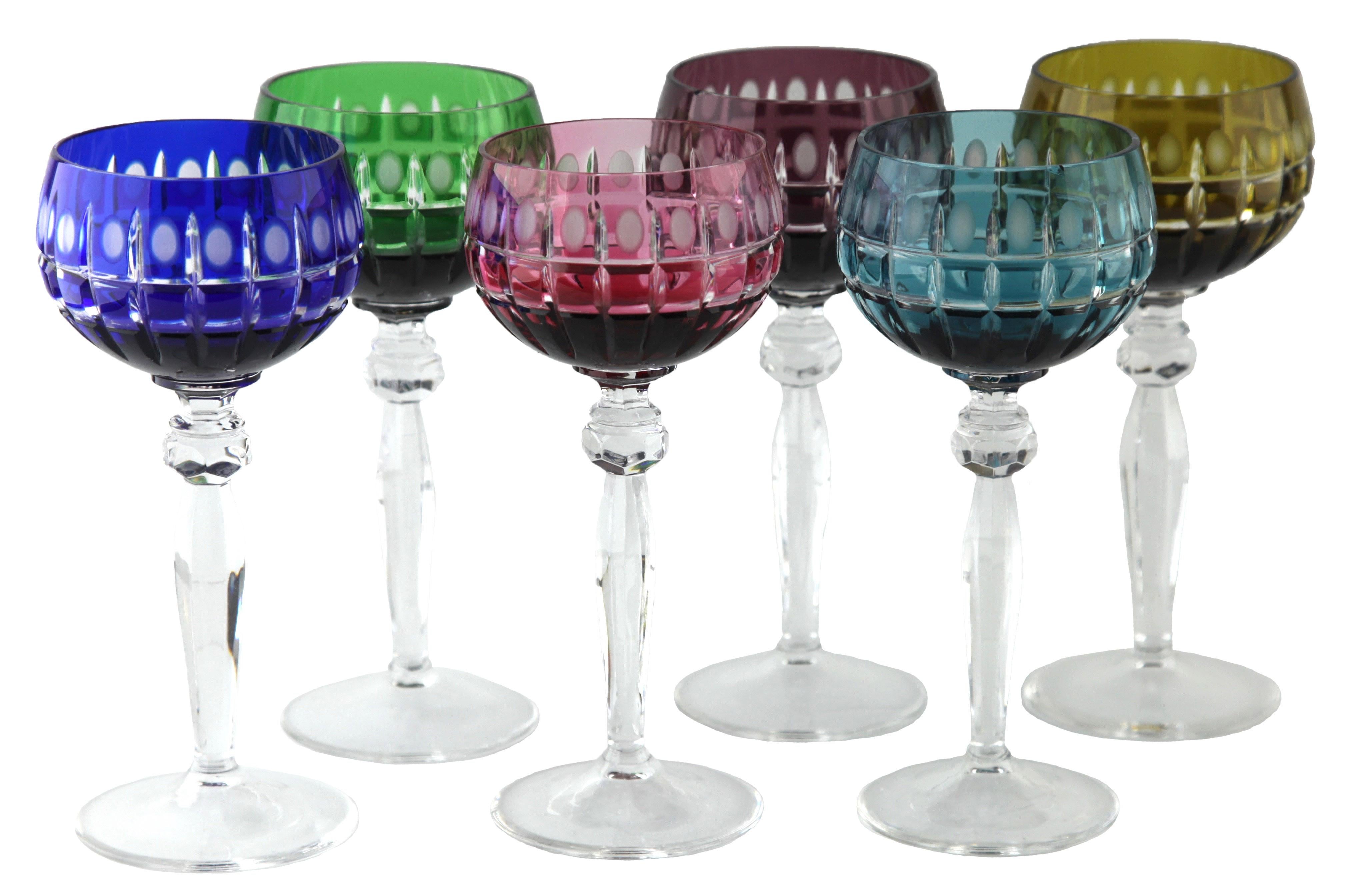 Crystal Set of 6 Nachtmann Stem Glasses with Overlay Cut to Clear In Good Condition In Verviers, BE